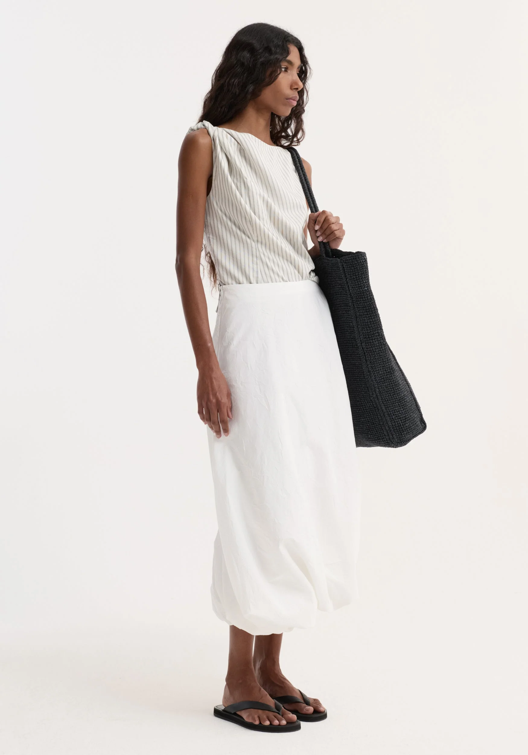 ROHE - Silk - blend draped top | fine stripe - Image 2