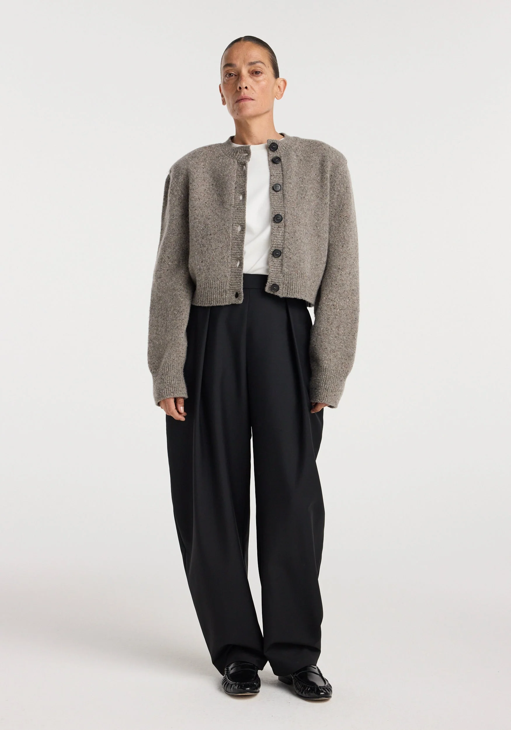ROHE - Statement mouliné cardigan | dark taupe melange - Image 2