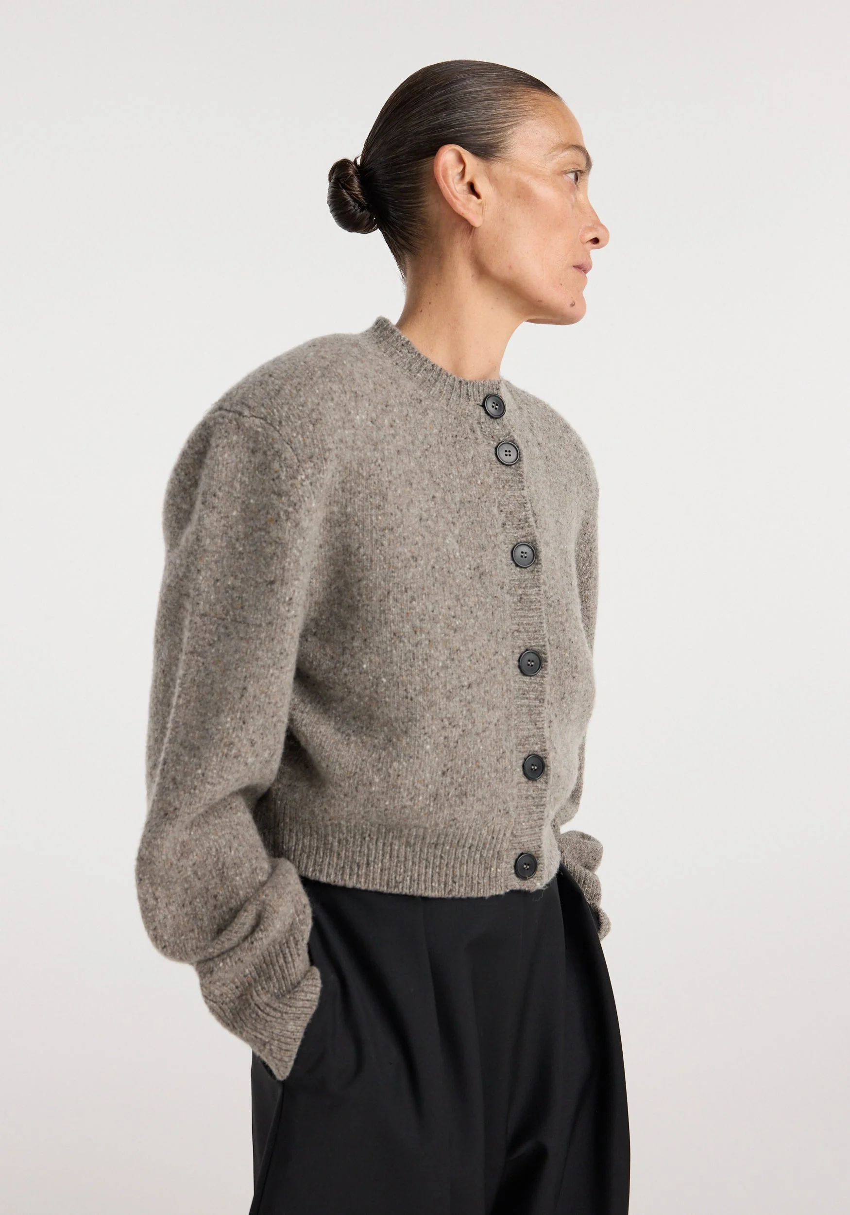 ROHE - Statement mouliné cardigan | dark taupe melange - Image 3