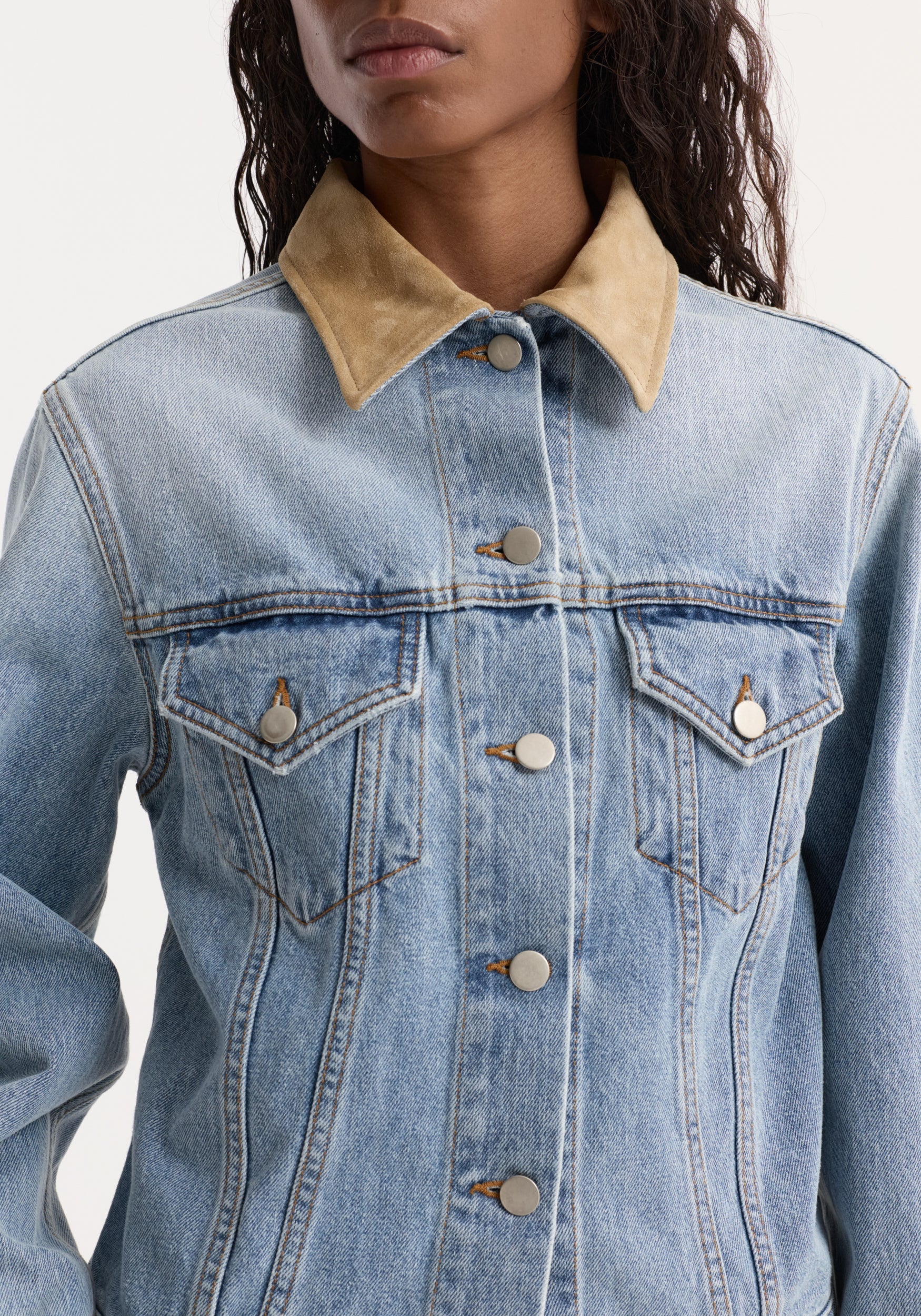 ROHE - Suede collar fitted denim jacket | classic blue - Image 5