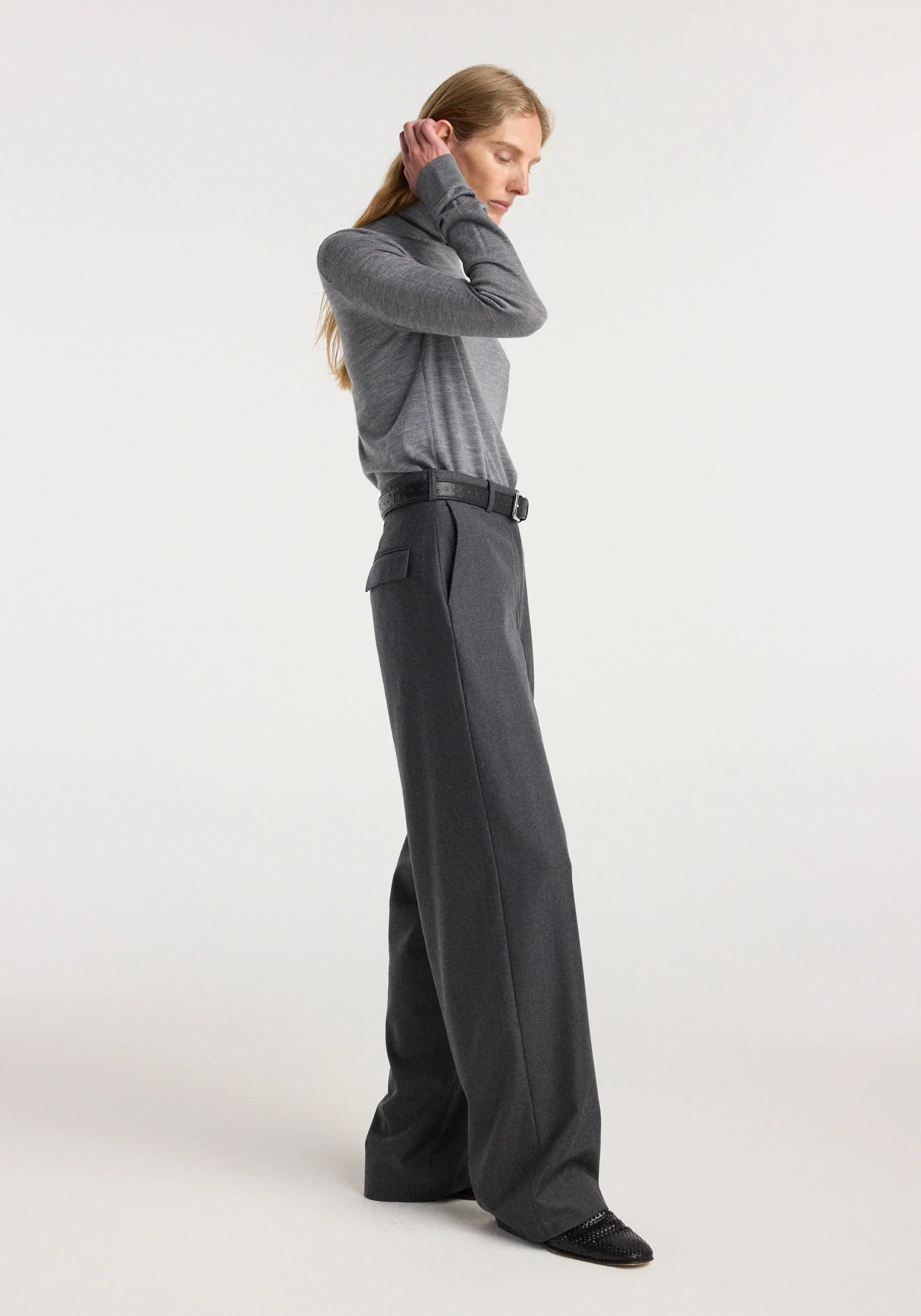 ROHE - Wide leg trousers | dark grey melange - Image 3