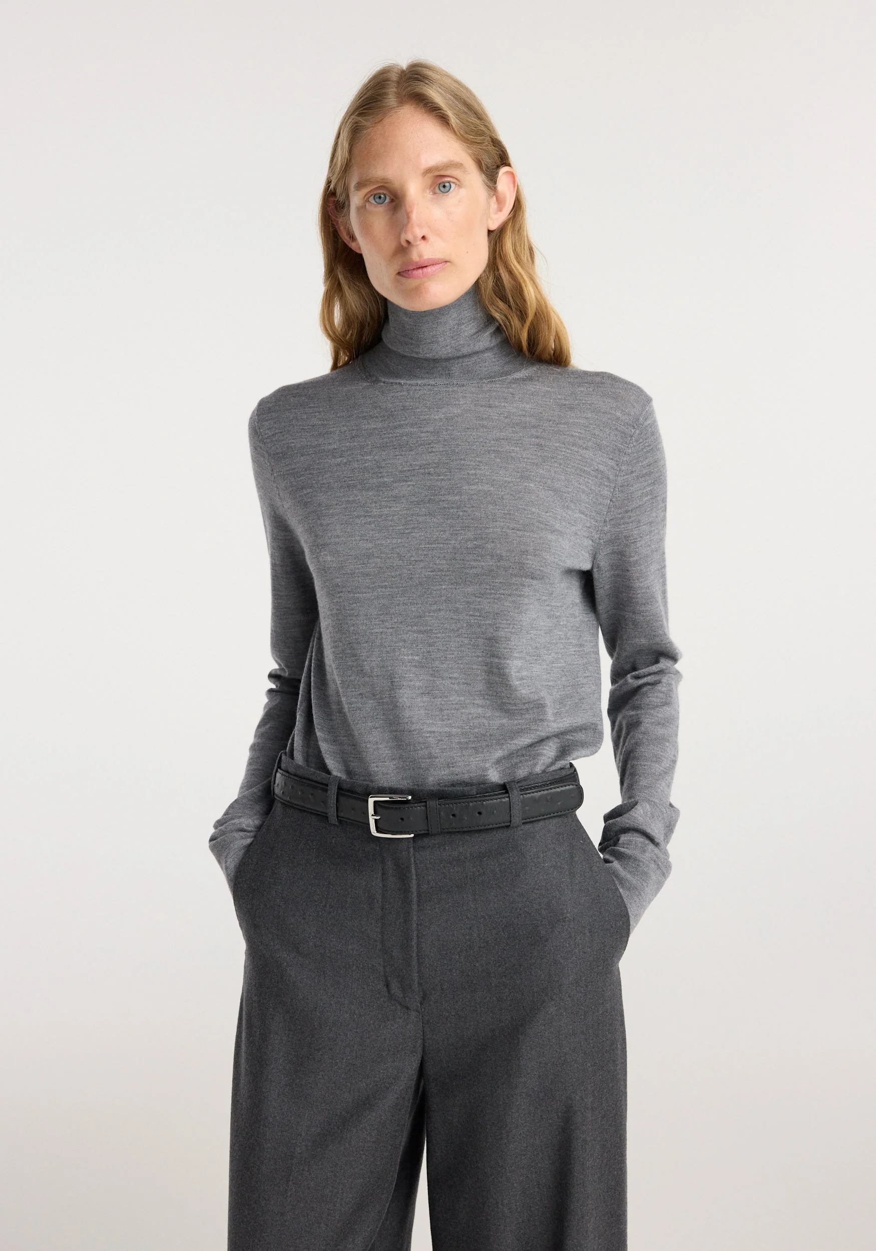 ROHE - Wide leg trousers | dark grey melange - Image 5