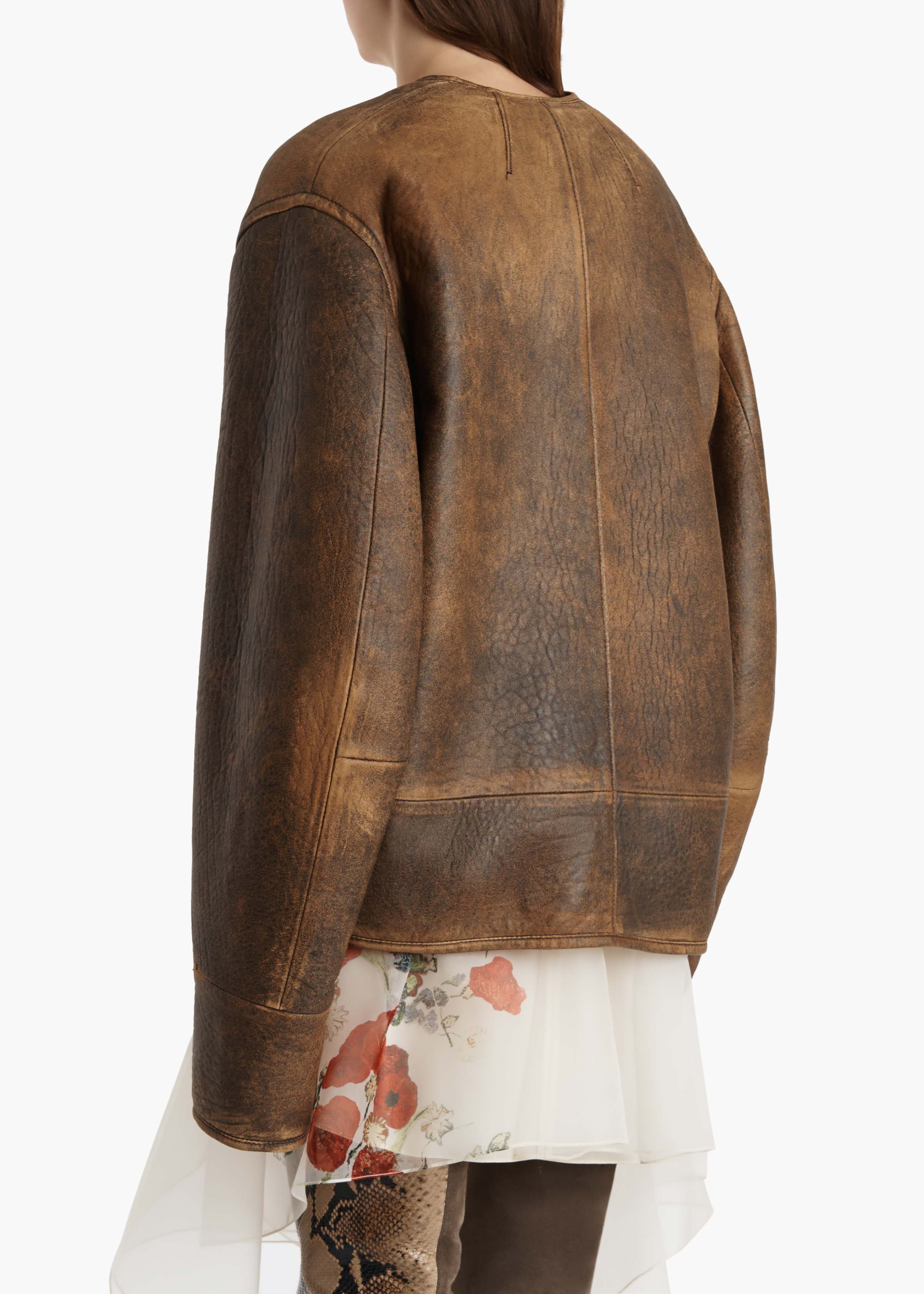 Khaite - Ruban Jacket in Dark Brown Distresed Leather - Image 4