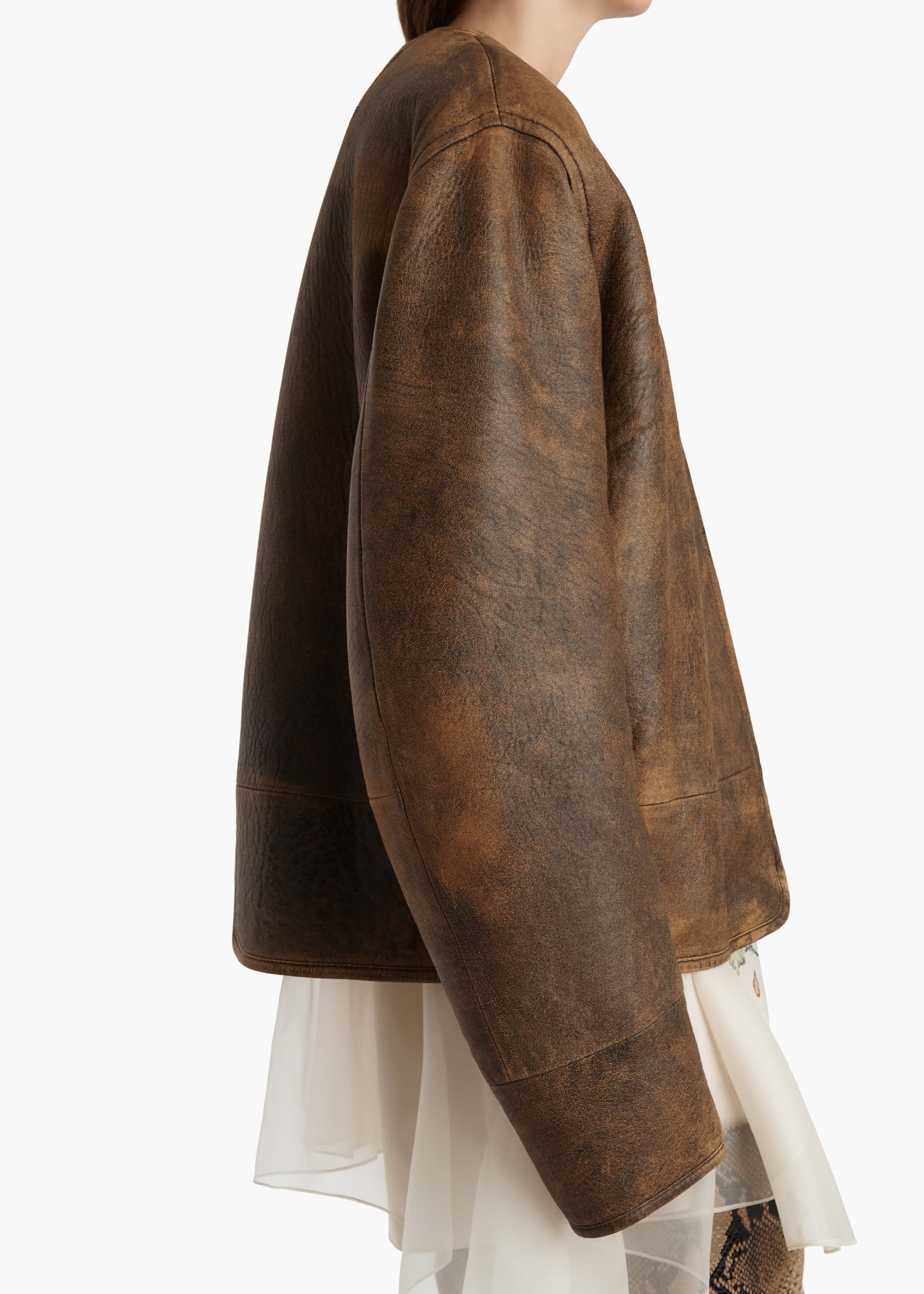 Khaite - Ruban Jacket in Dark Brown Distresed Leather - Image 5