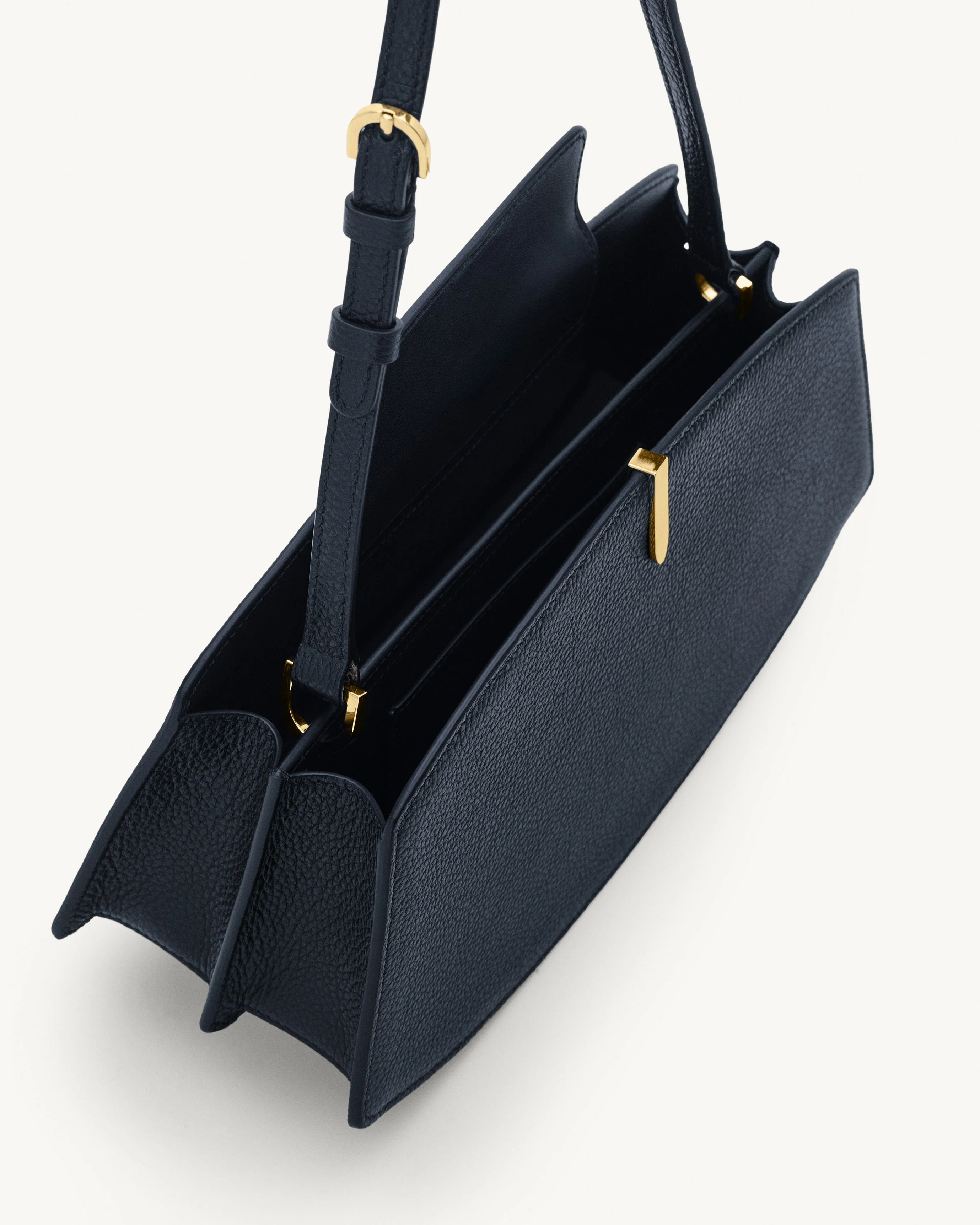 SAVETTE - Florence Shoulder in Navy Grained Leather - Image 3