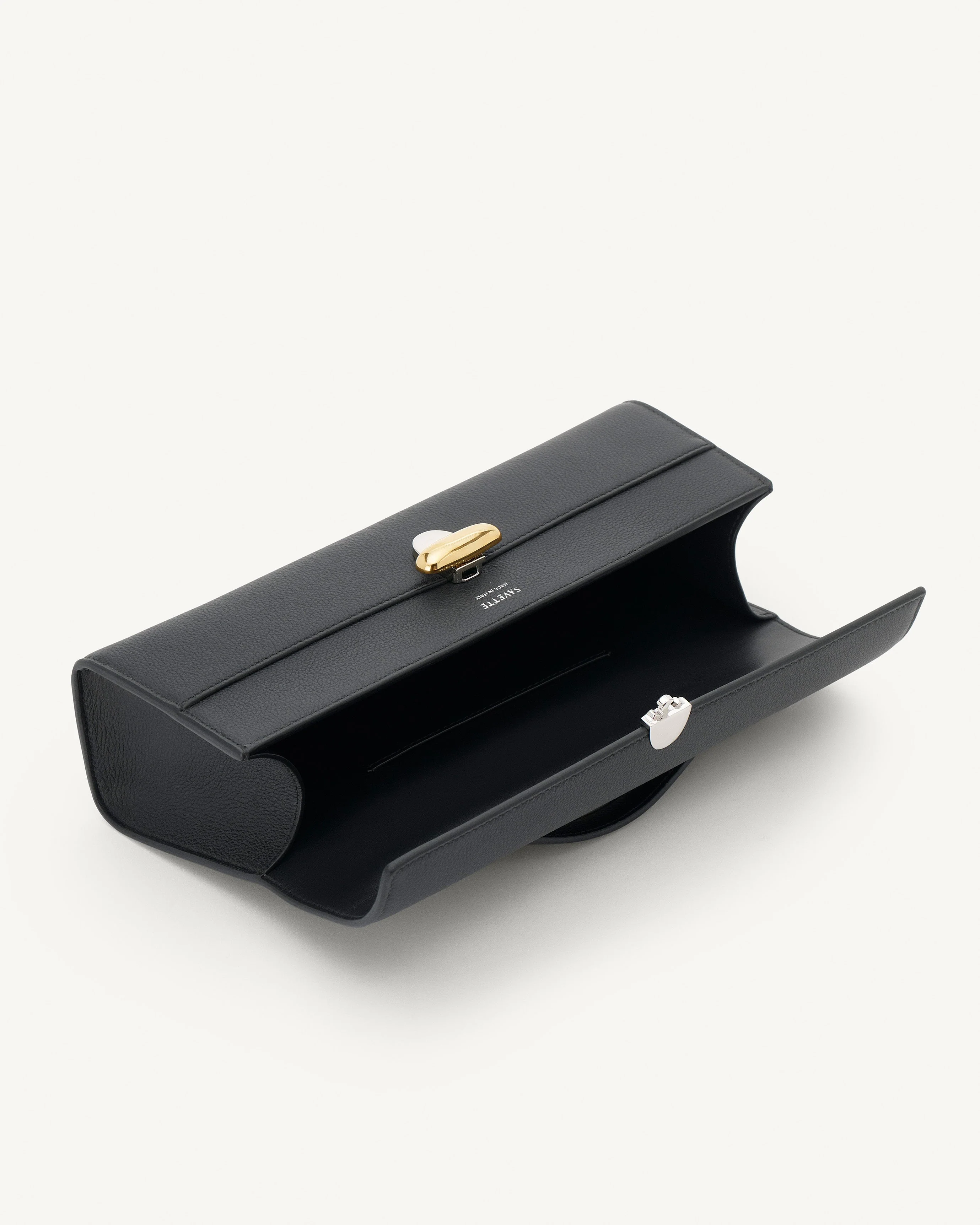 SAVETTE - Slim Symmetry Pochette in Black Grained Leather with Two - Tone Hardware - Image 3