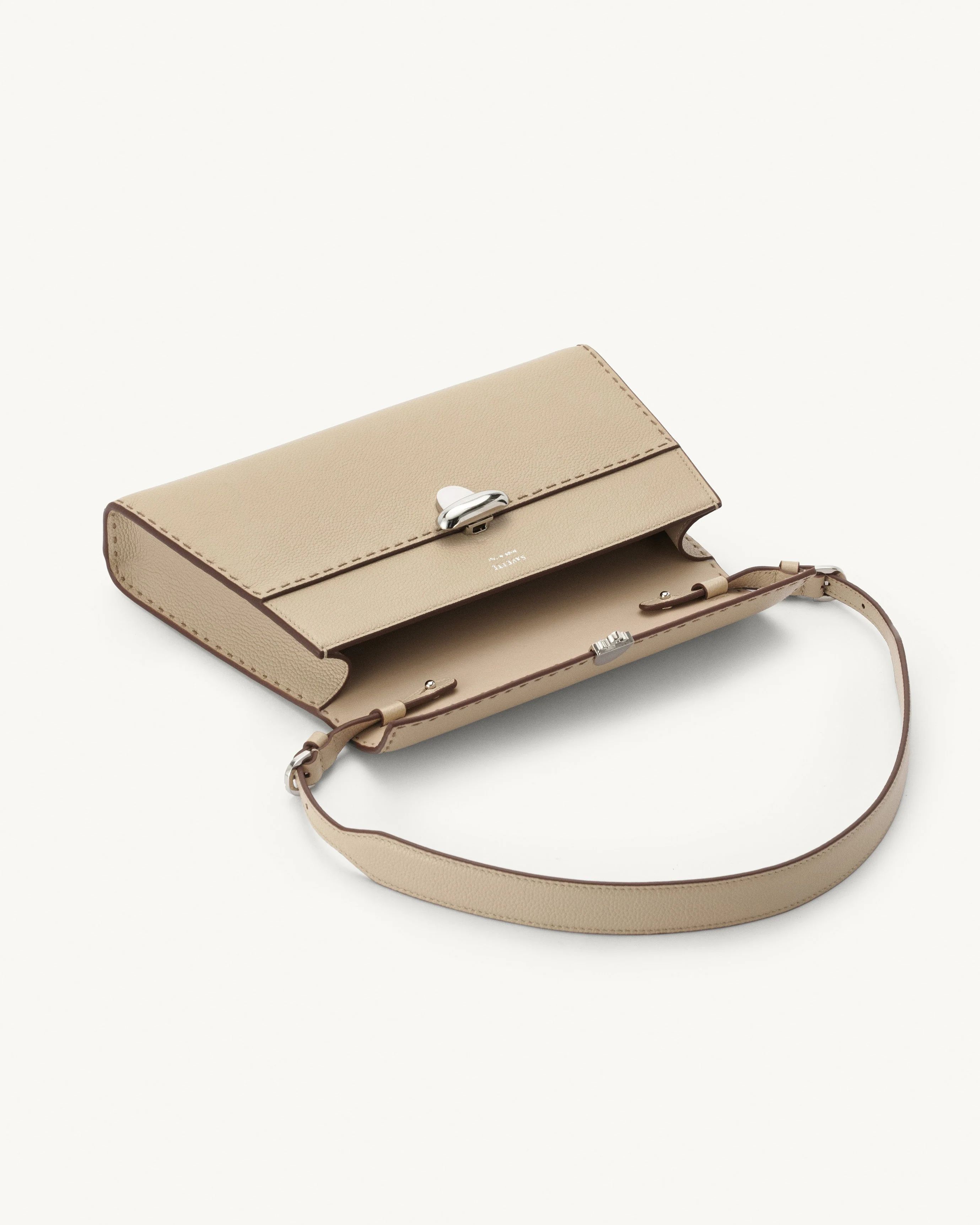 SAVETTE - Symmetry Shoulder Bag in Bone Grained Leather w/ Hand Stitch - Image 3