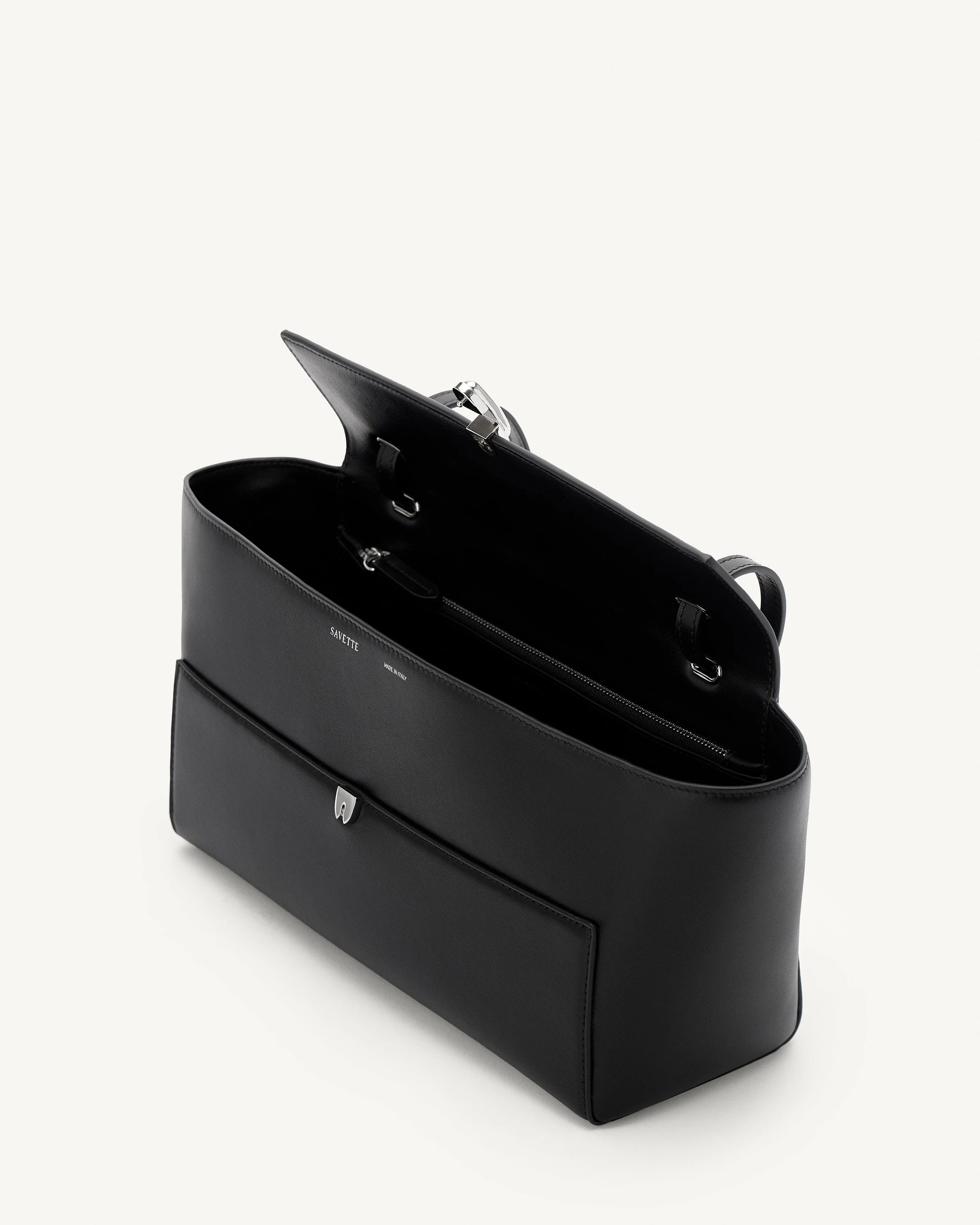 SAVETTE - Trapeze Shoulder Bag in Black Leather - Image 3