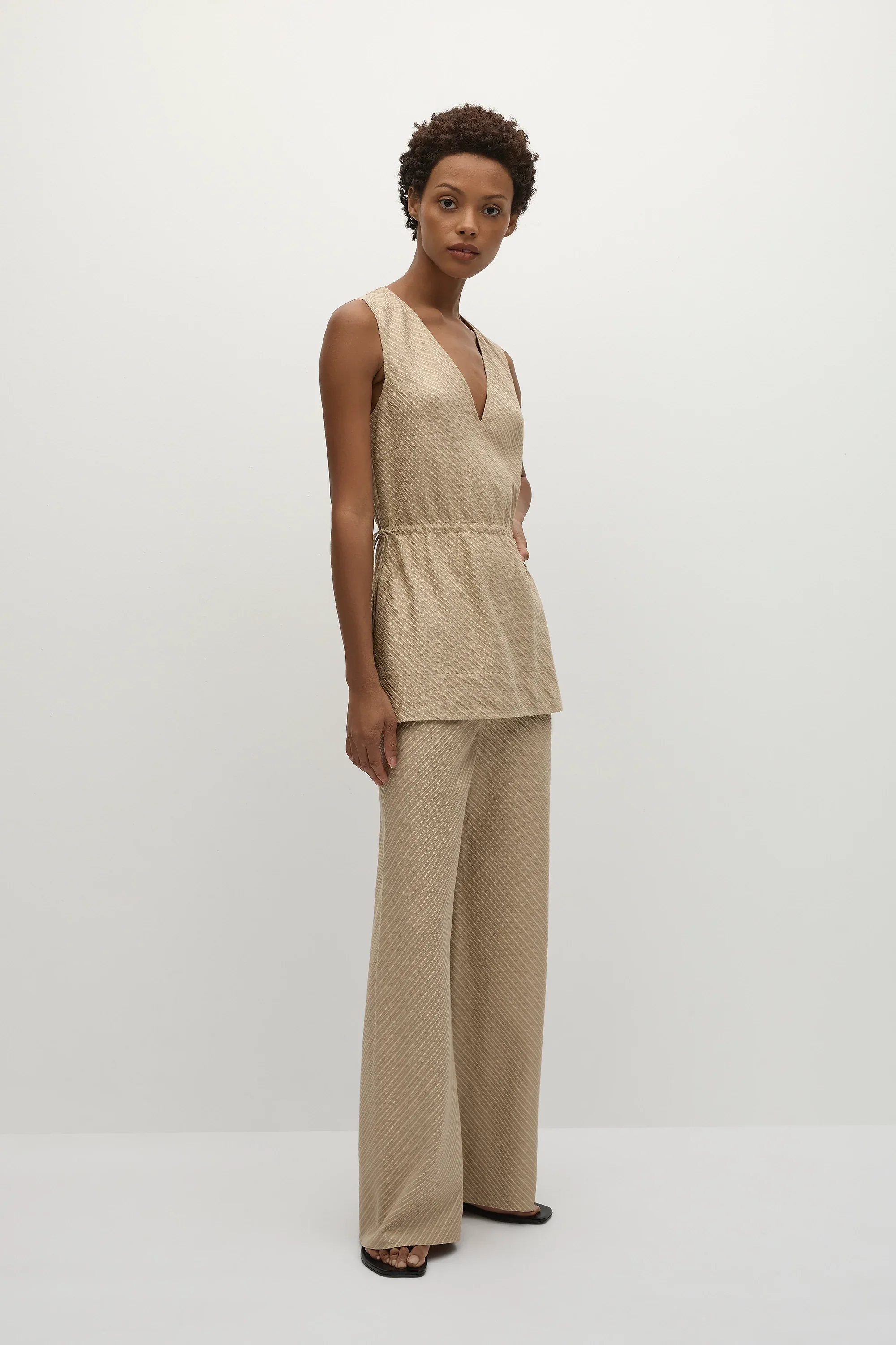 Faithfull - Selan Top Pinstripe Fawn White - Final Sale - Image 3