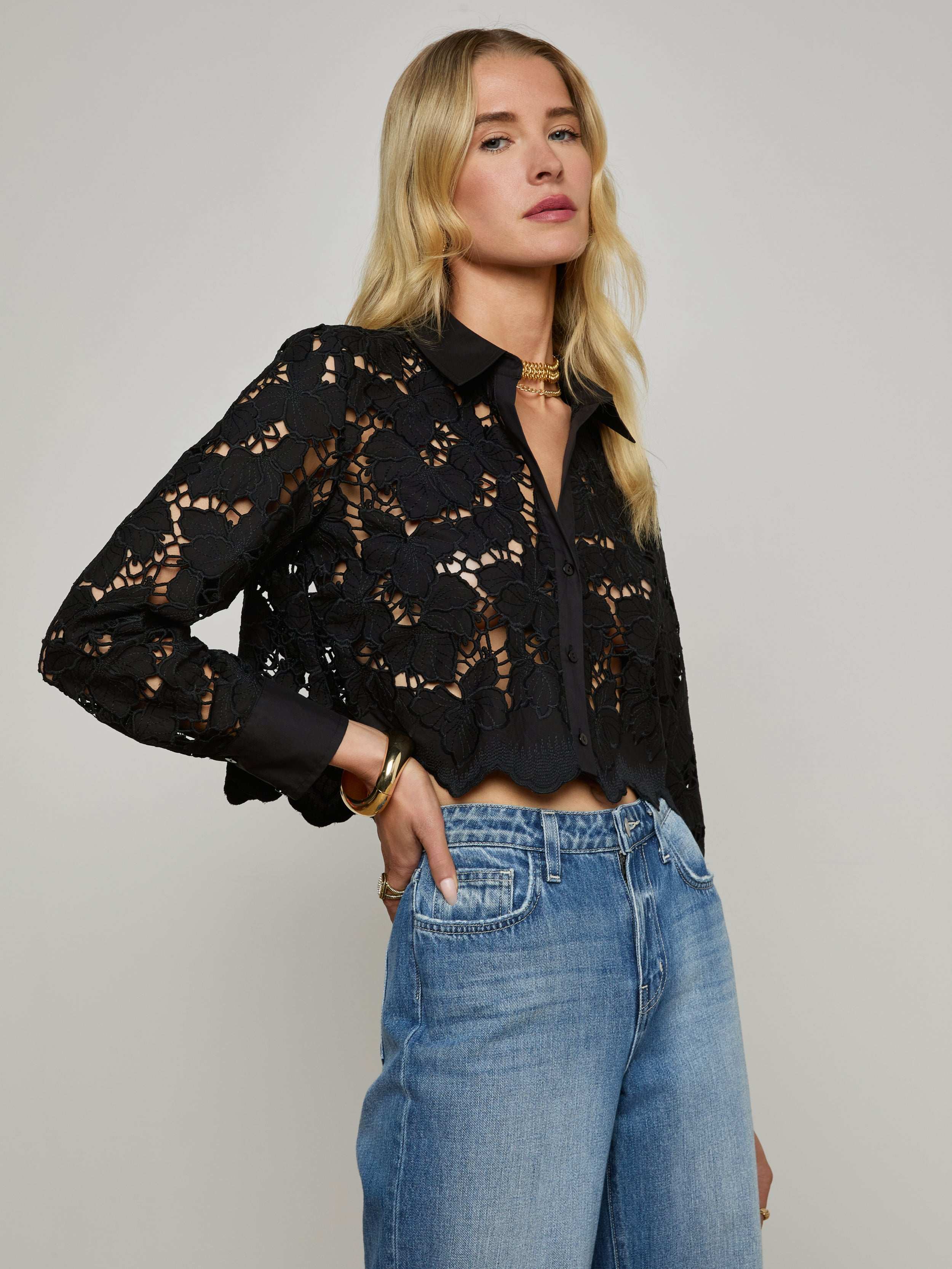 L'AGENCE - Seychelle Cropped Eyelet Blouse - Image 3