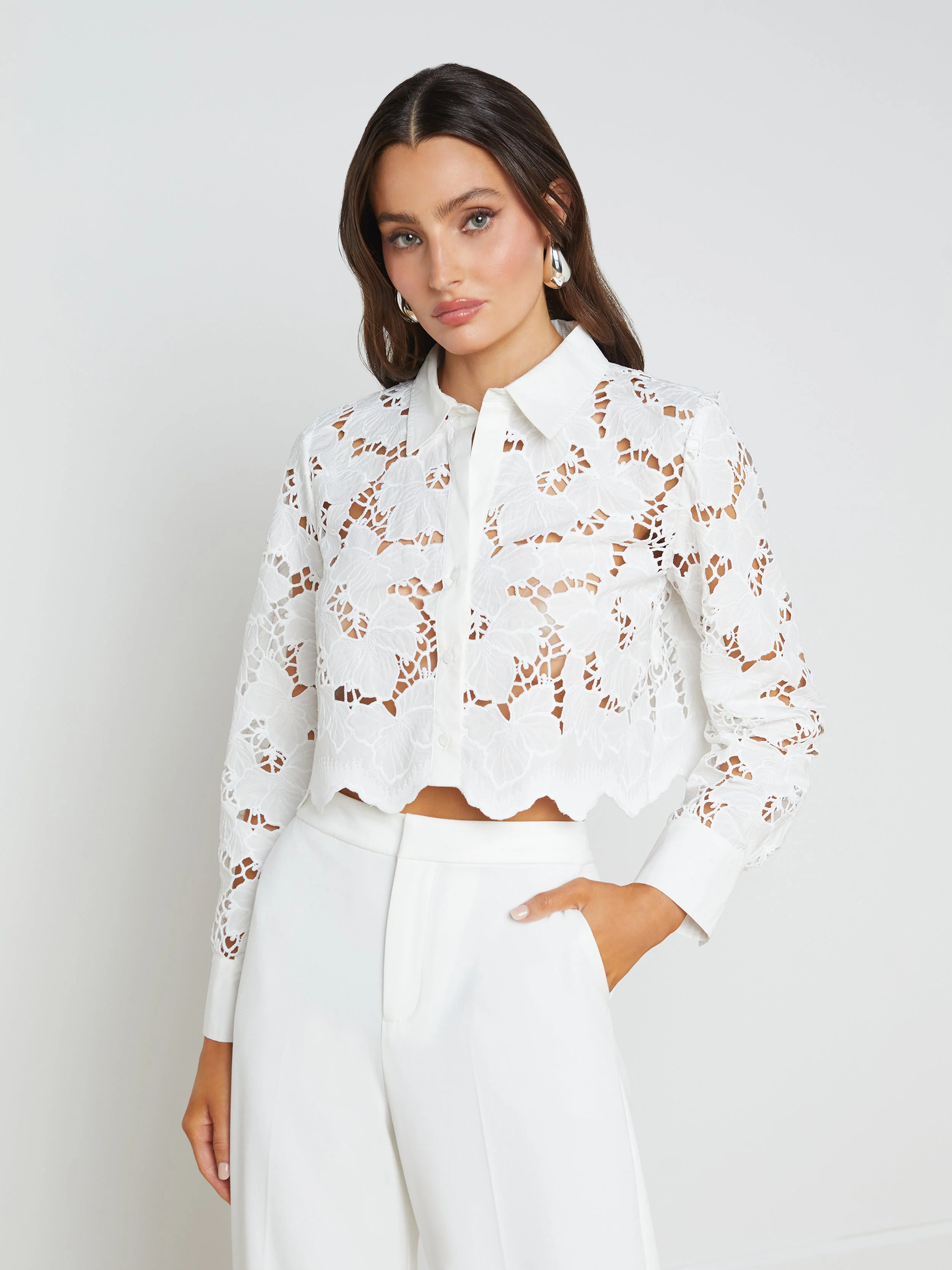 L'AGENCE - Seychelle Cropped Eyelet Blouse