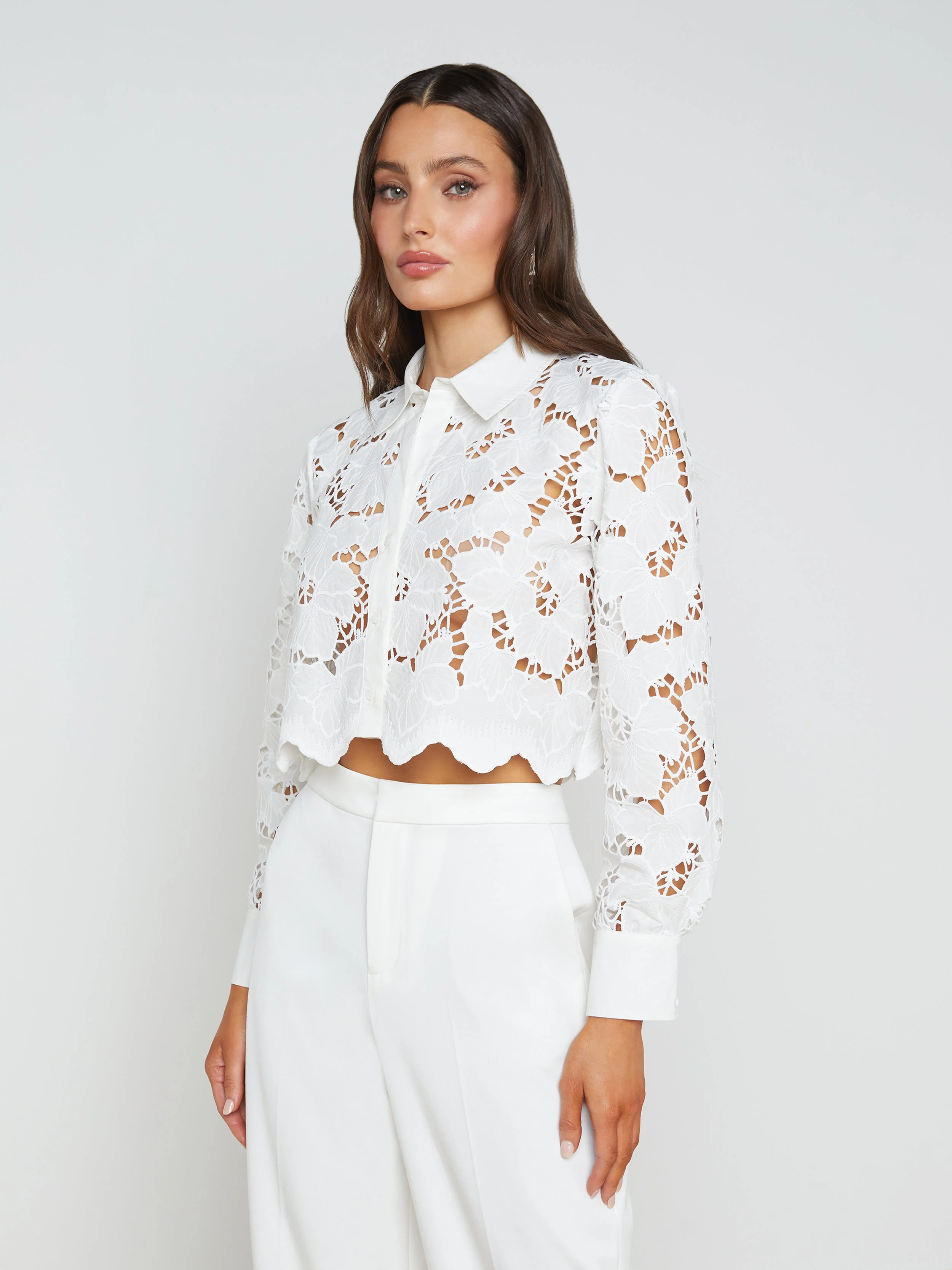 L'AGENCE - Seychelle Cropped Eyelet Blouse - Image 2