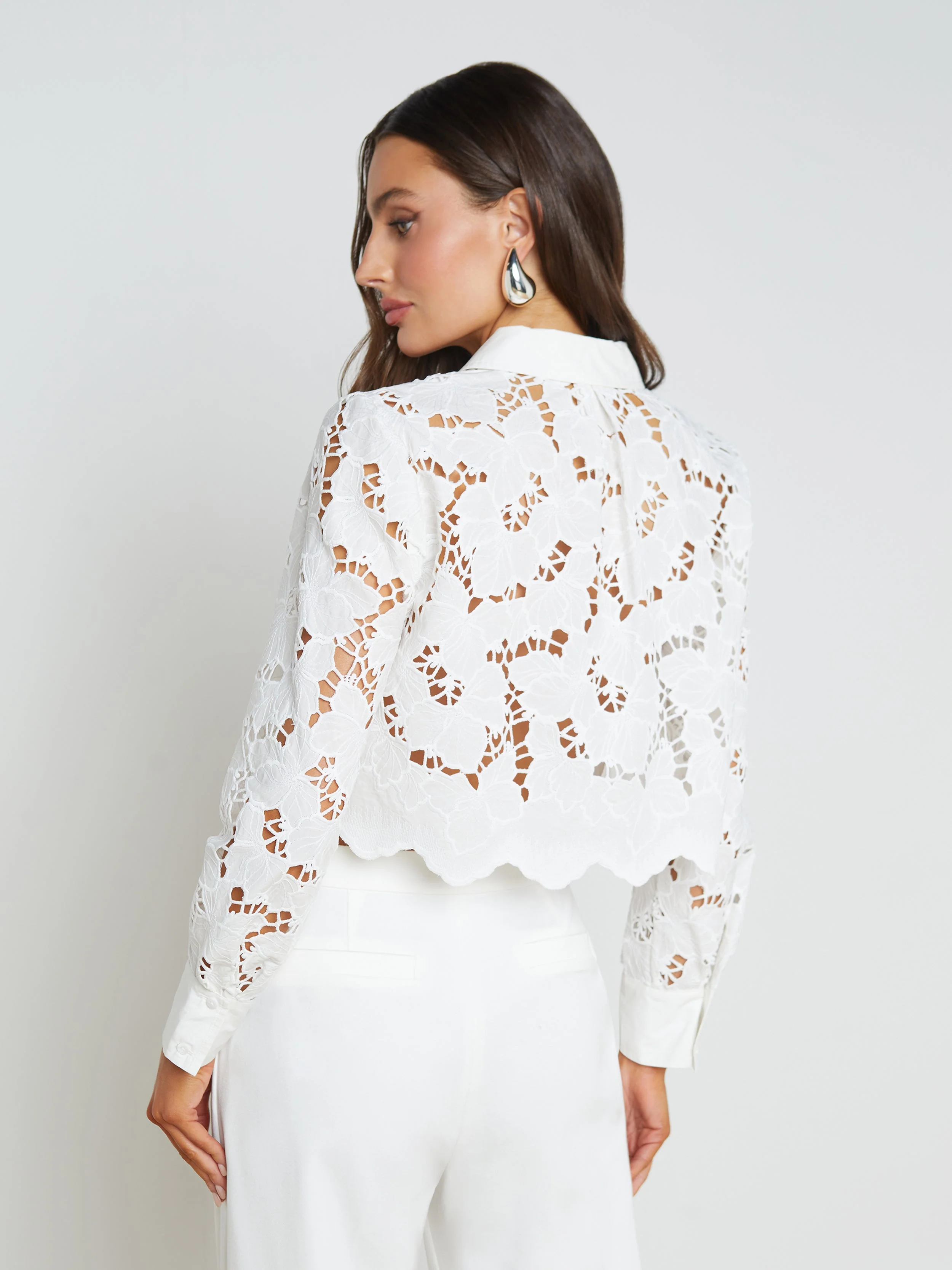 L'AGENCE - Seychelle Cropped Eyelet Blouse - Image 3