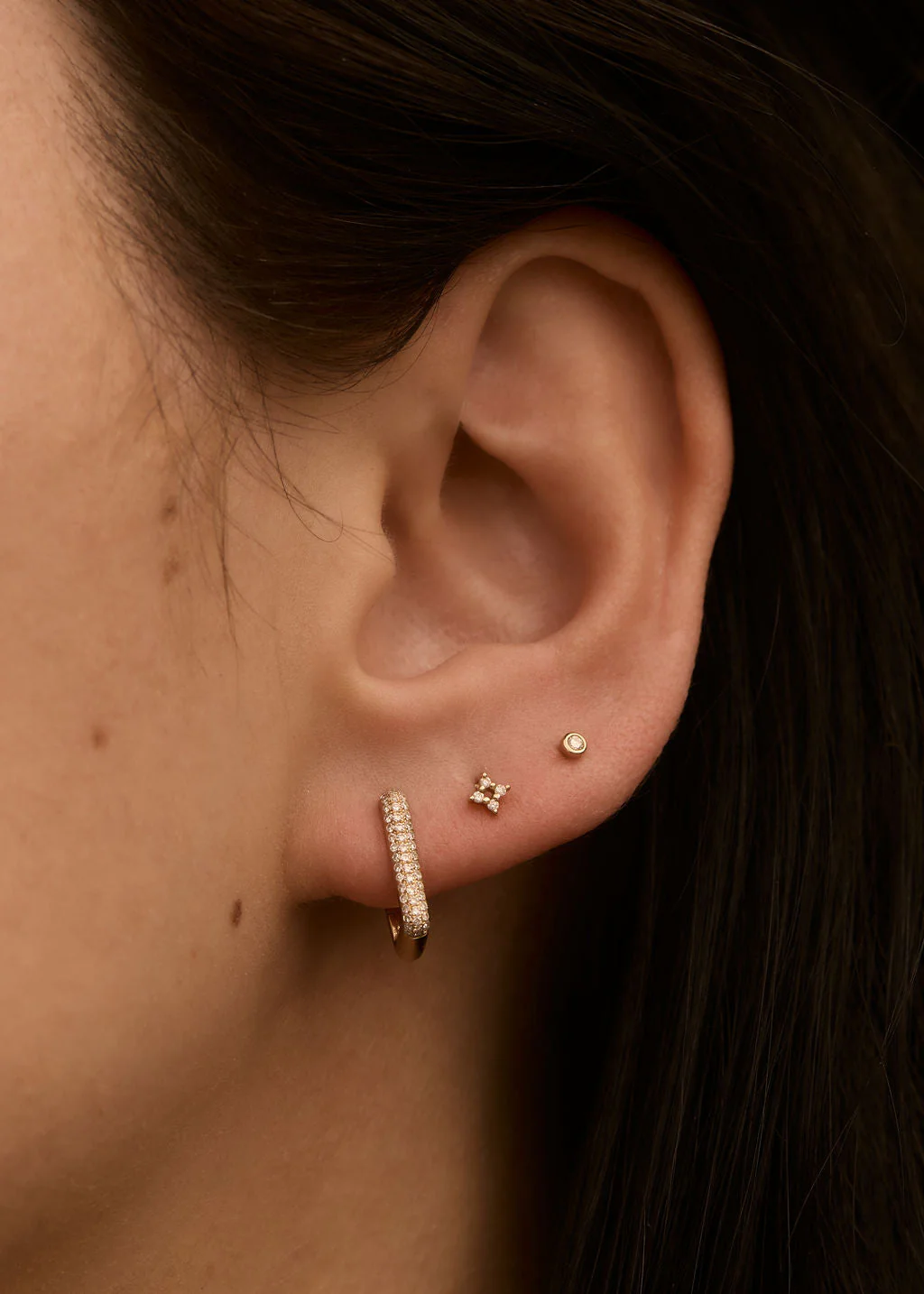 Kinn - Simona Pavé Rectangle Huggie Earrings - Image 2