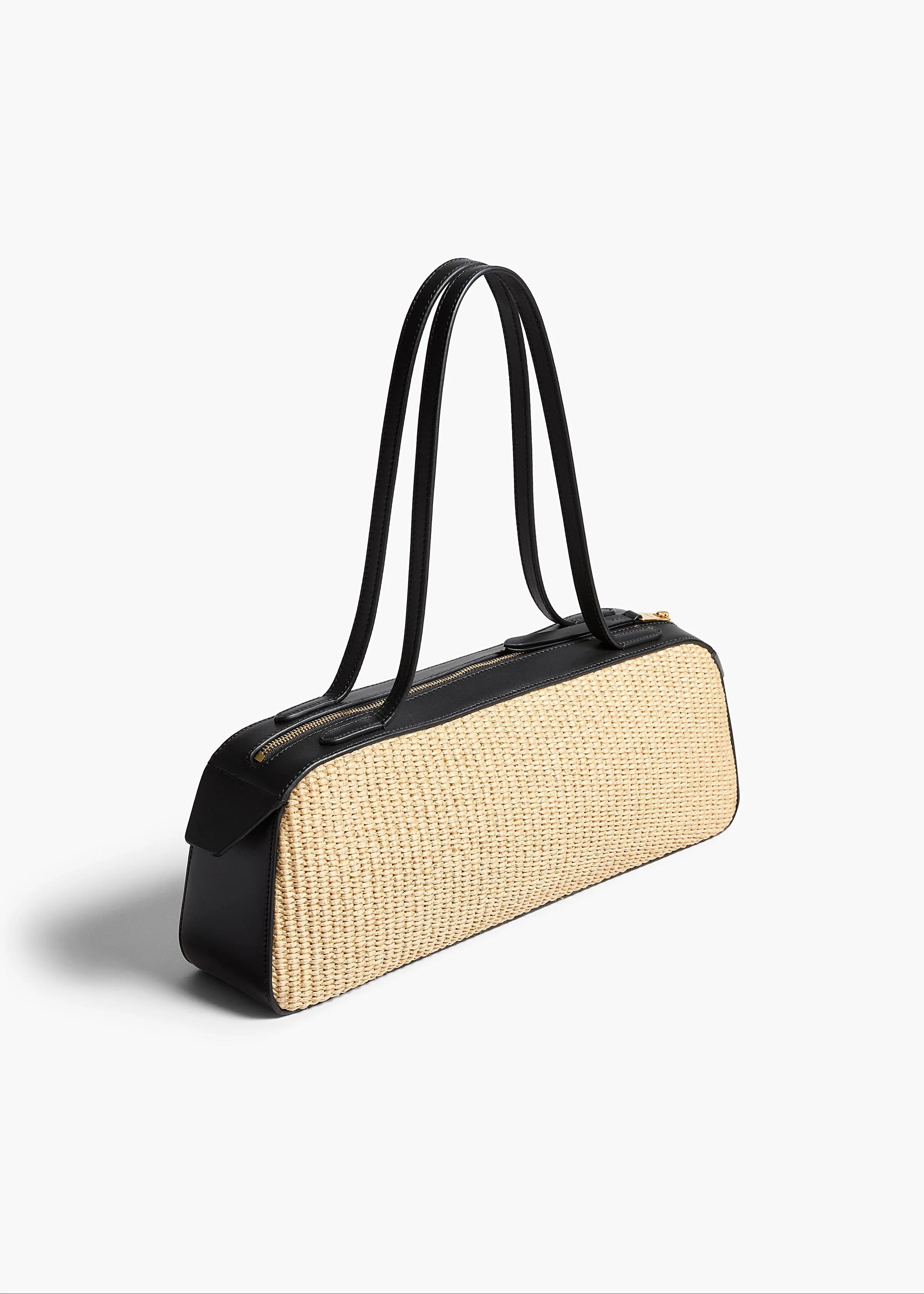 Khaite - Simona Shoulder Bag in Natural Raffia with Black Leather - Image 2