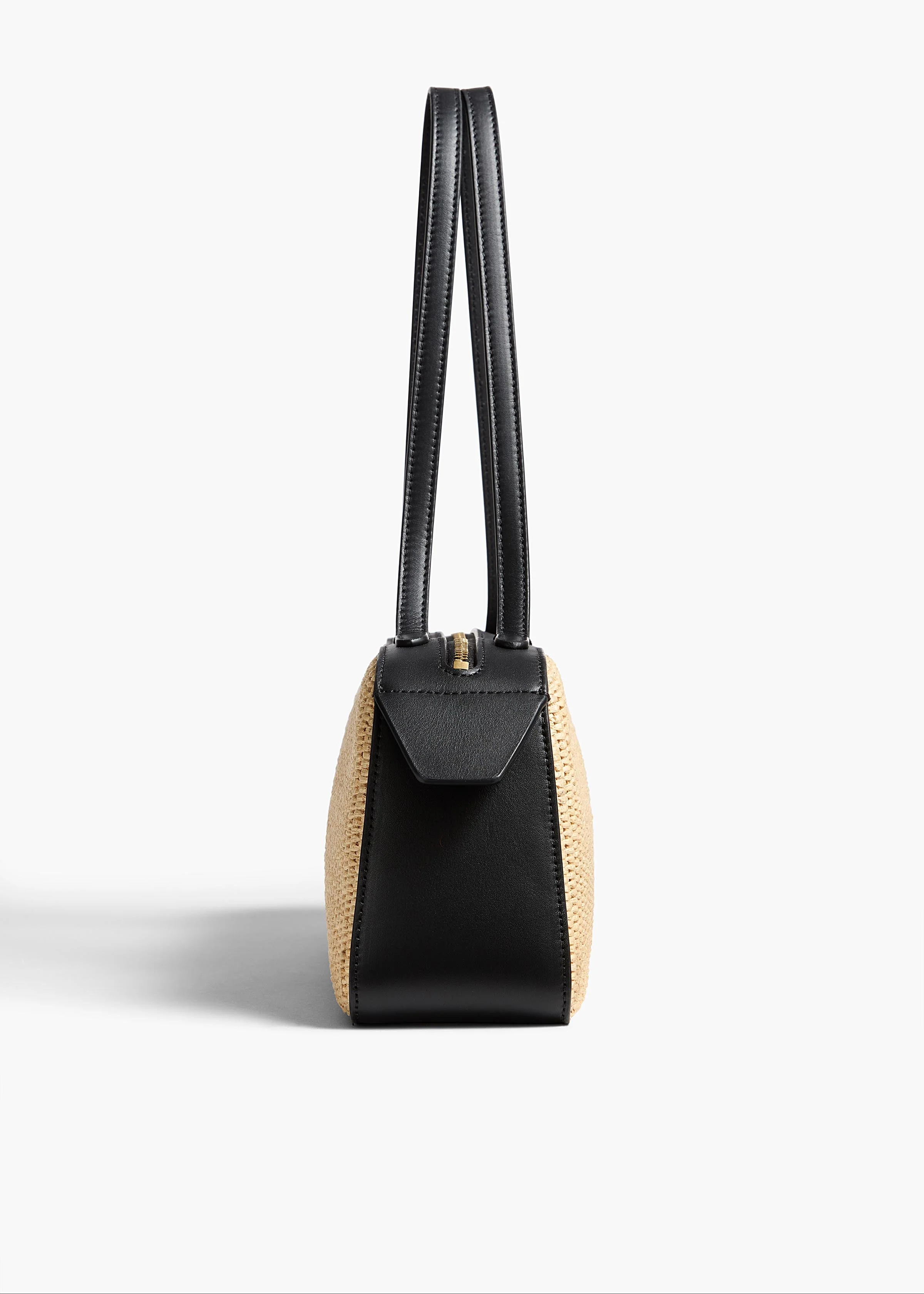 Khaite - Simona Shoulder Bag in Natural Raffia with Black Leather - Image 3