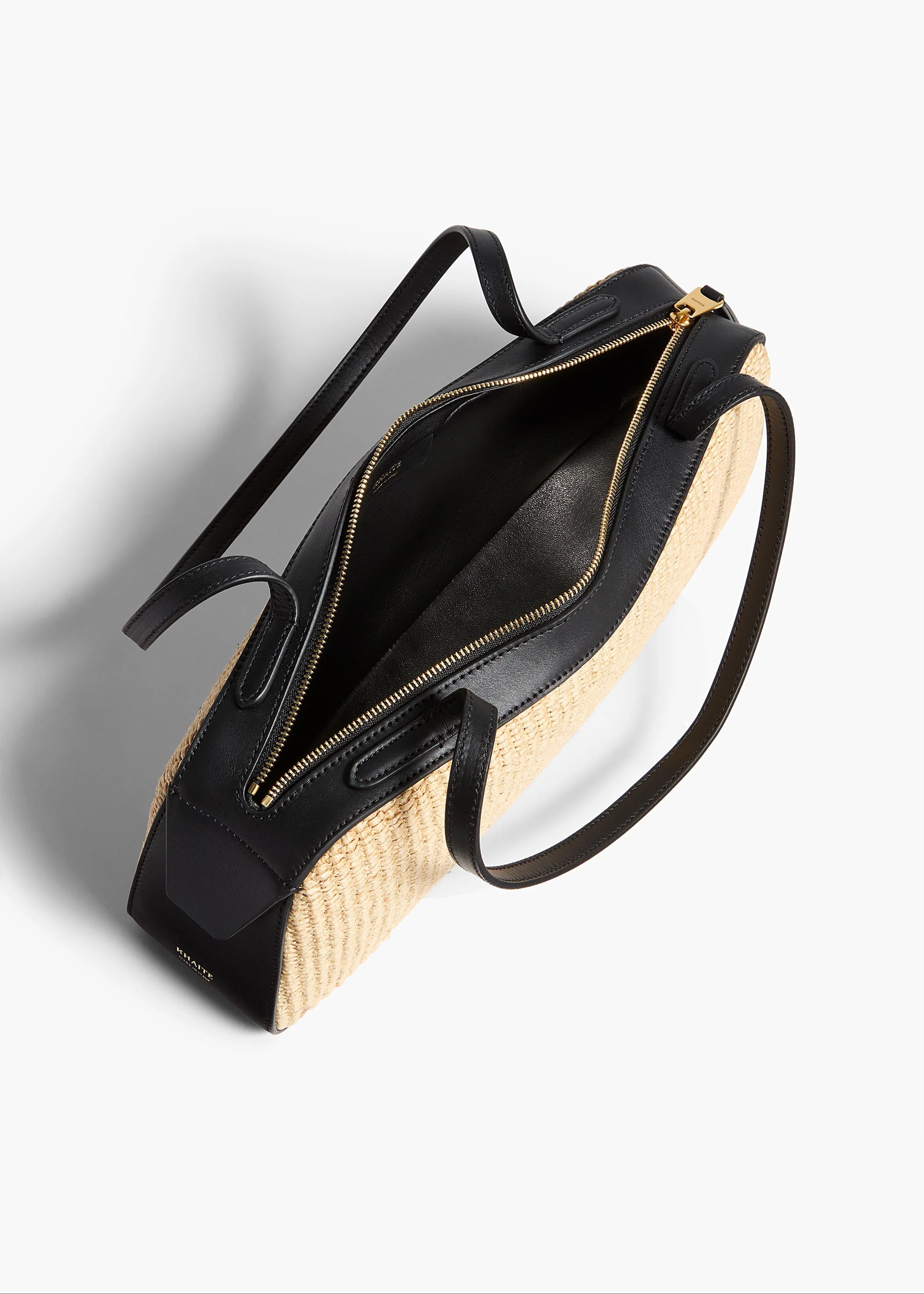 Khaite - Simona Shoulder Bag in Natural Raffia with Black Leather - Image 4
