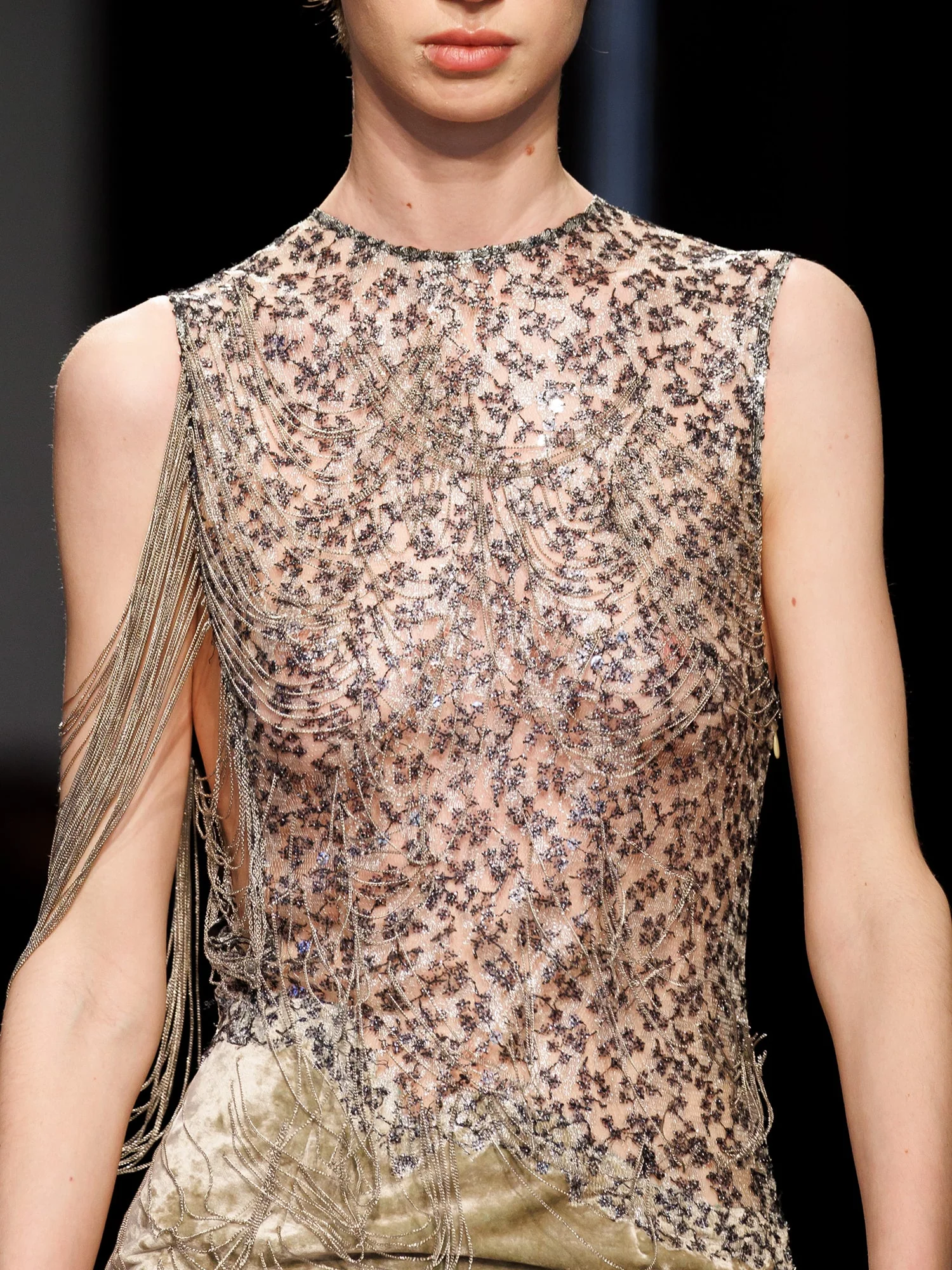 Christopher Esber - Swept Chain Lace Velvet Column Gown - Image 3
