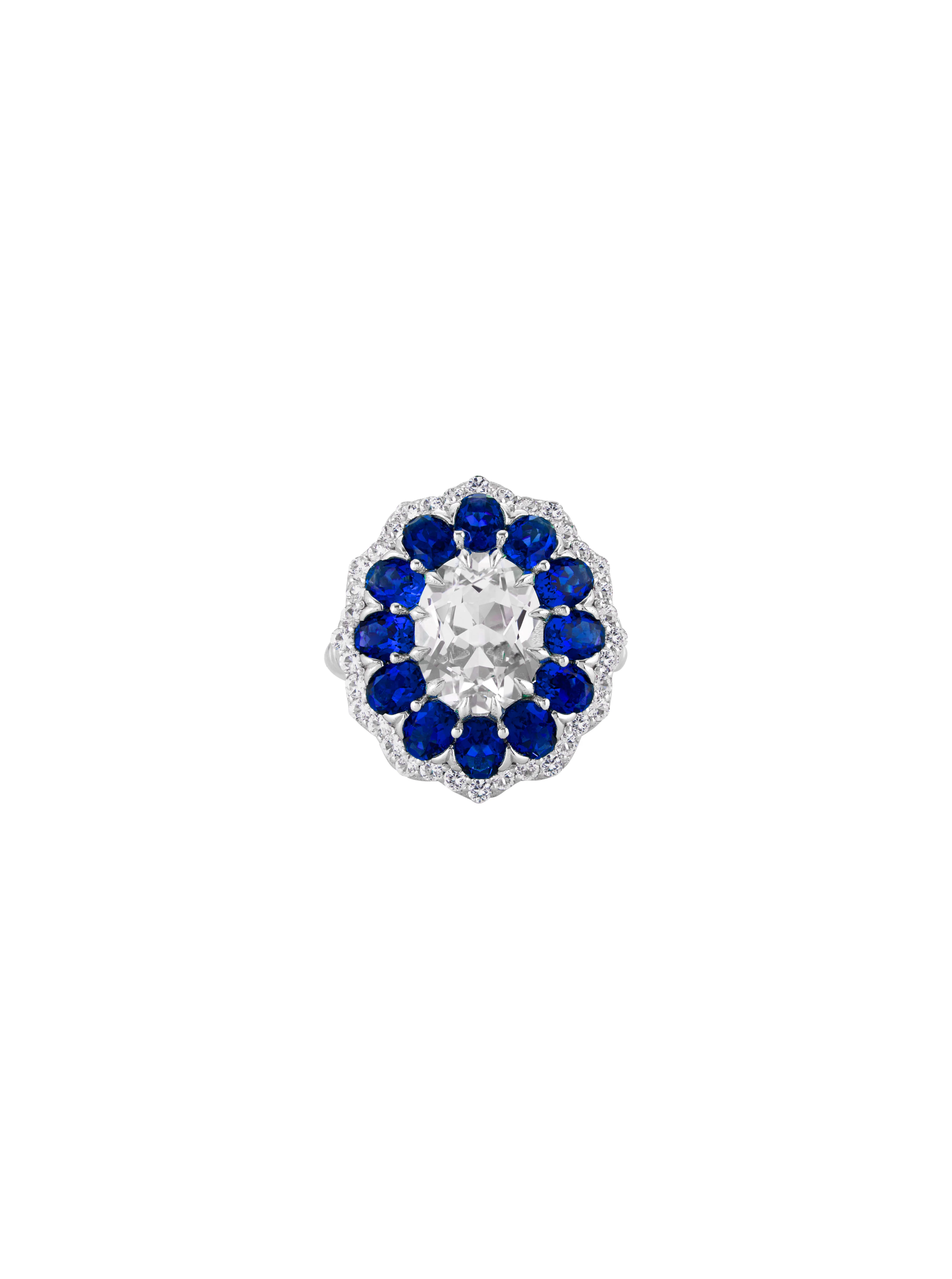 Dorsey - TATE LAB WHITE AND BLUE SAPPHIRE RING, SILVER
