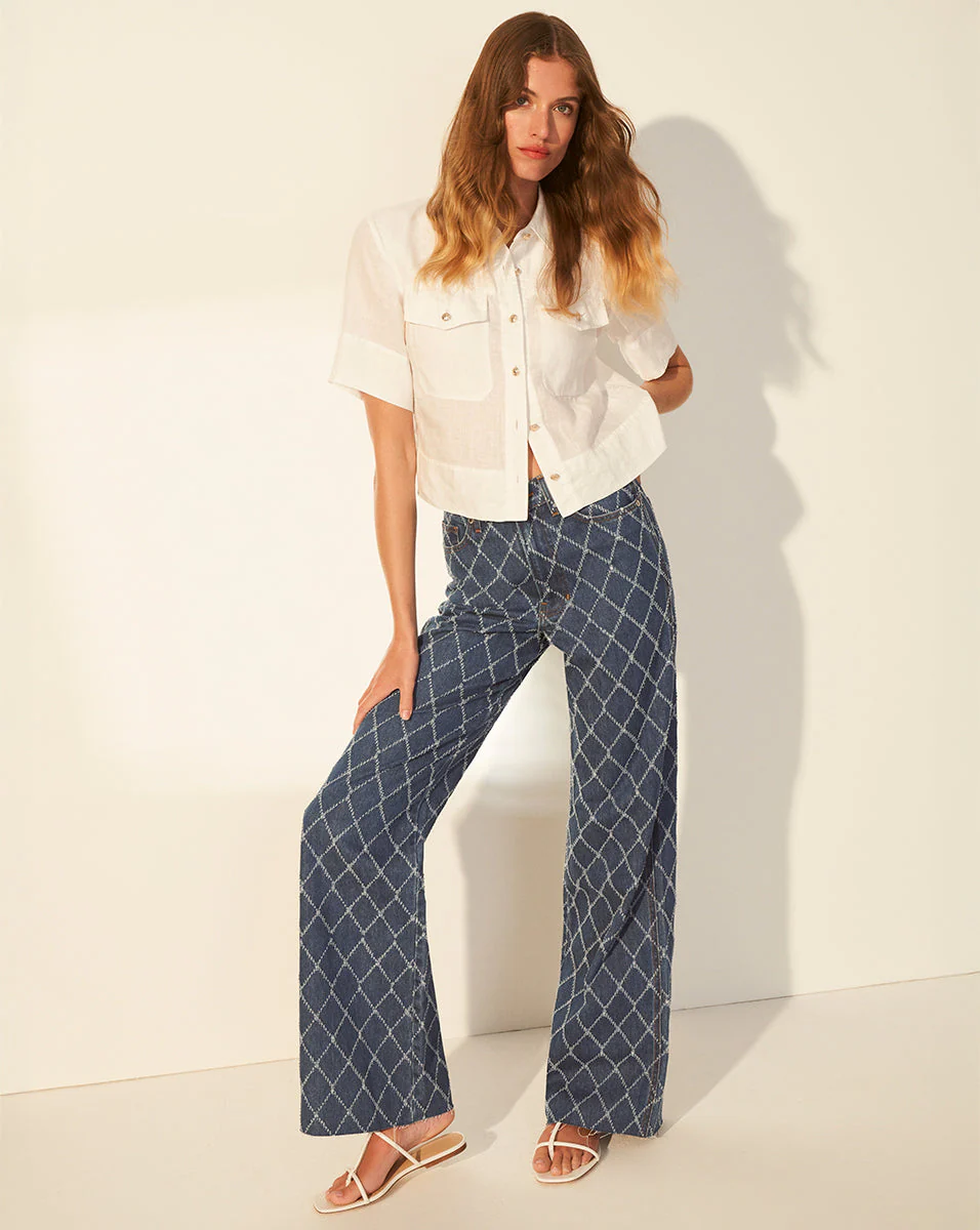 Veronica Beard - Taylor Diamond Printed Wide - Leg Jean - Image 11