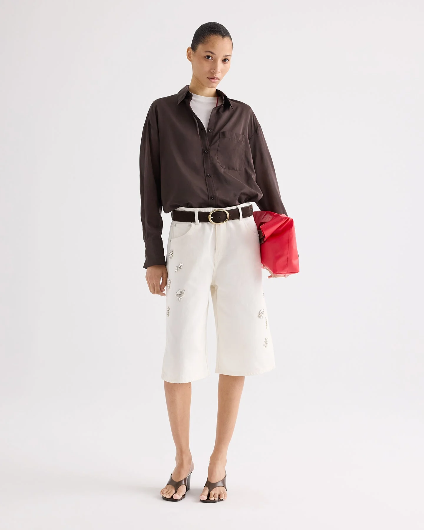 TWP - Boxy Relaxed Shorts With Crystal Clusters in Denim