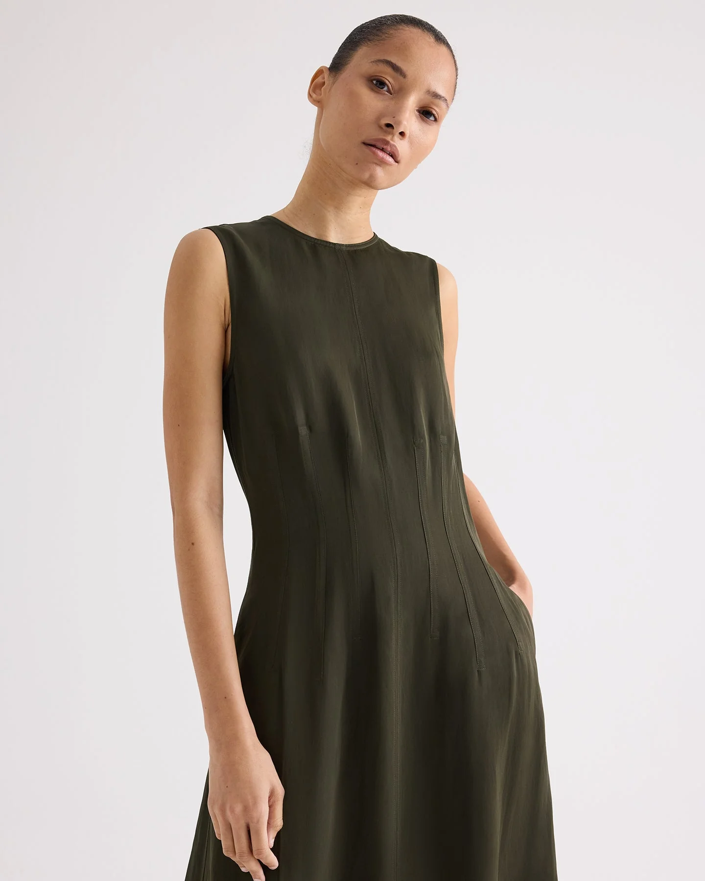 TWP - Crew Neck Dress with Darts in Coated Viscose Linen - Image 2
