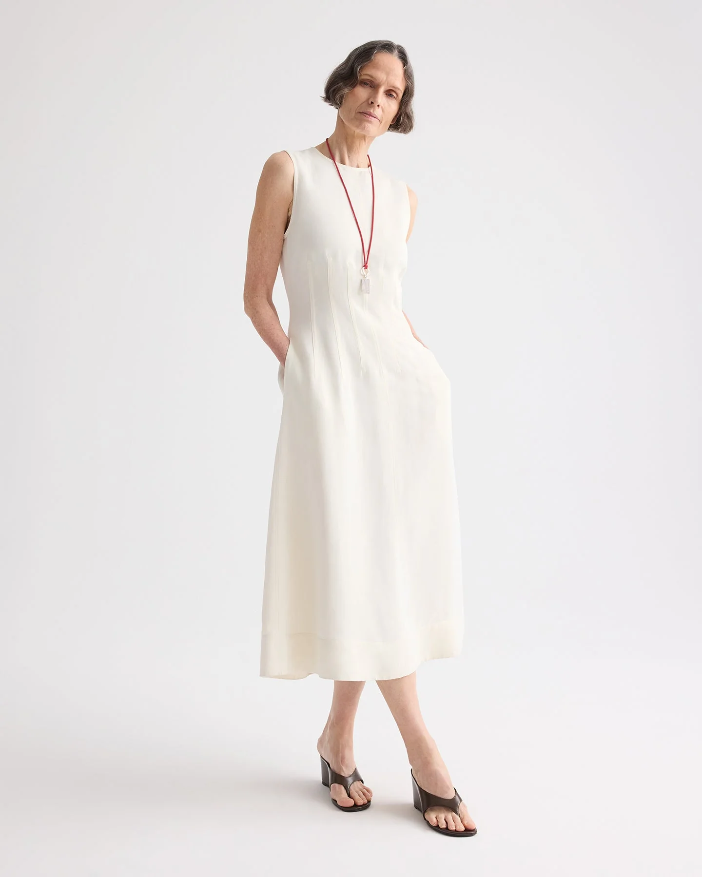 TWP - Crew Neck Dress With Darts in Coated Viscose Linen - Image 4