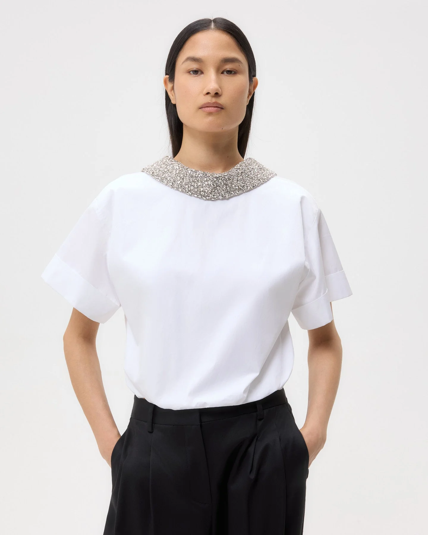 TWP - Forever and Always Reversible Shirt With Crystal Collar in Super Compact Poplin