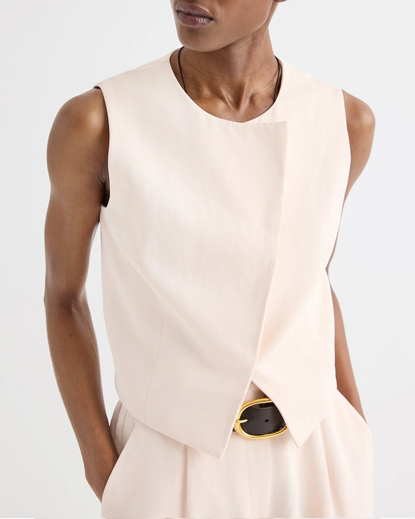 TWP - High Neck Hidden Placket Vest in Coated Viscose Linen - Image 2