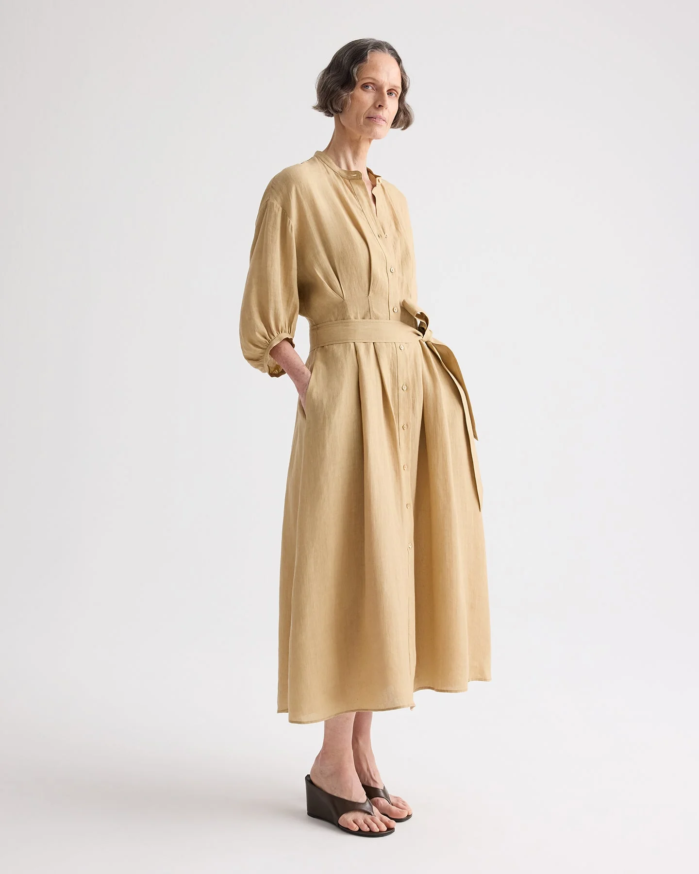 TWP - Maxi Dress With 3/4 Poet Sleeve in Fluid Linen - Image 4