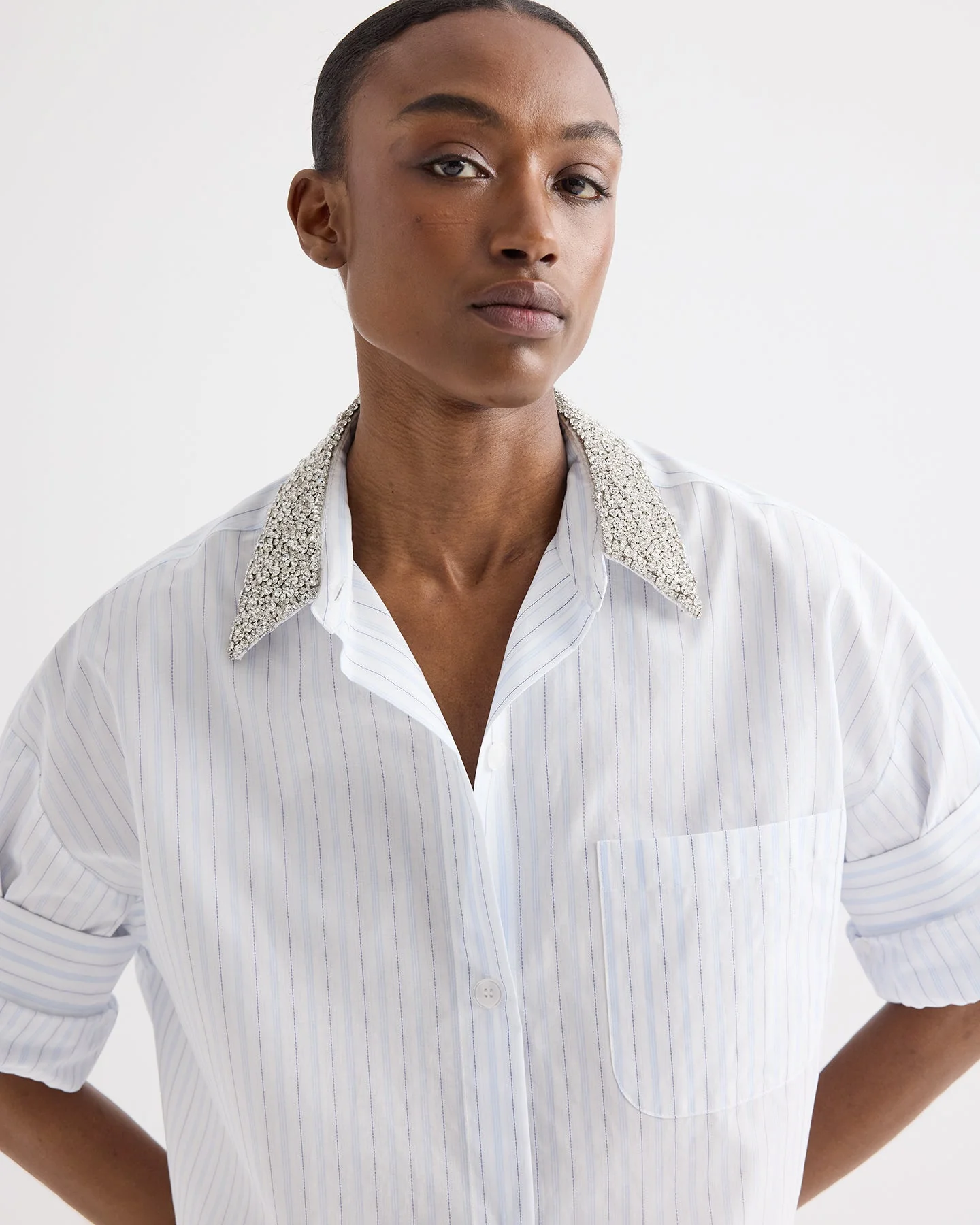 TWP - Next Ex Shirt with Crystal Collar in Cotton Stripes - Image 2
