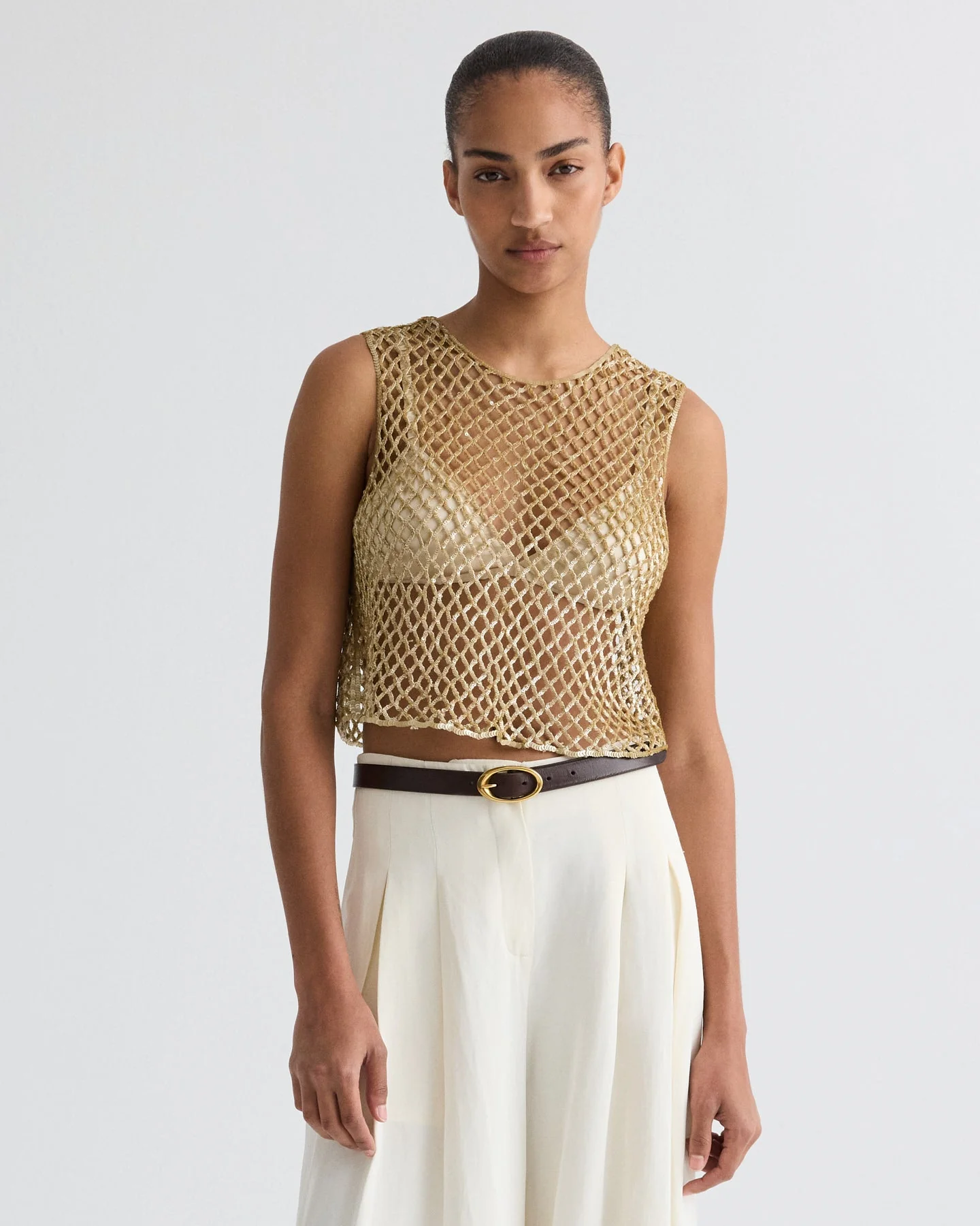 TWP - Sequined Muscle Tee in Sequin Netting