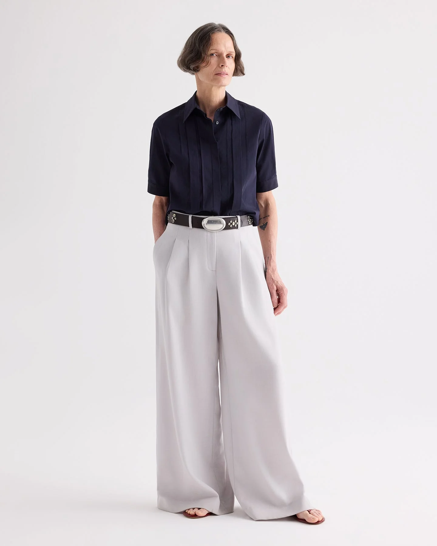 TWP - Short Lived Shirt with Pleated Placket in Super Compact Poplin