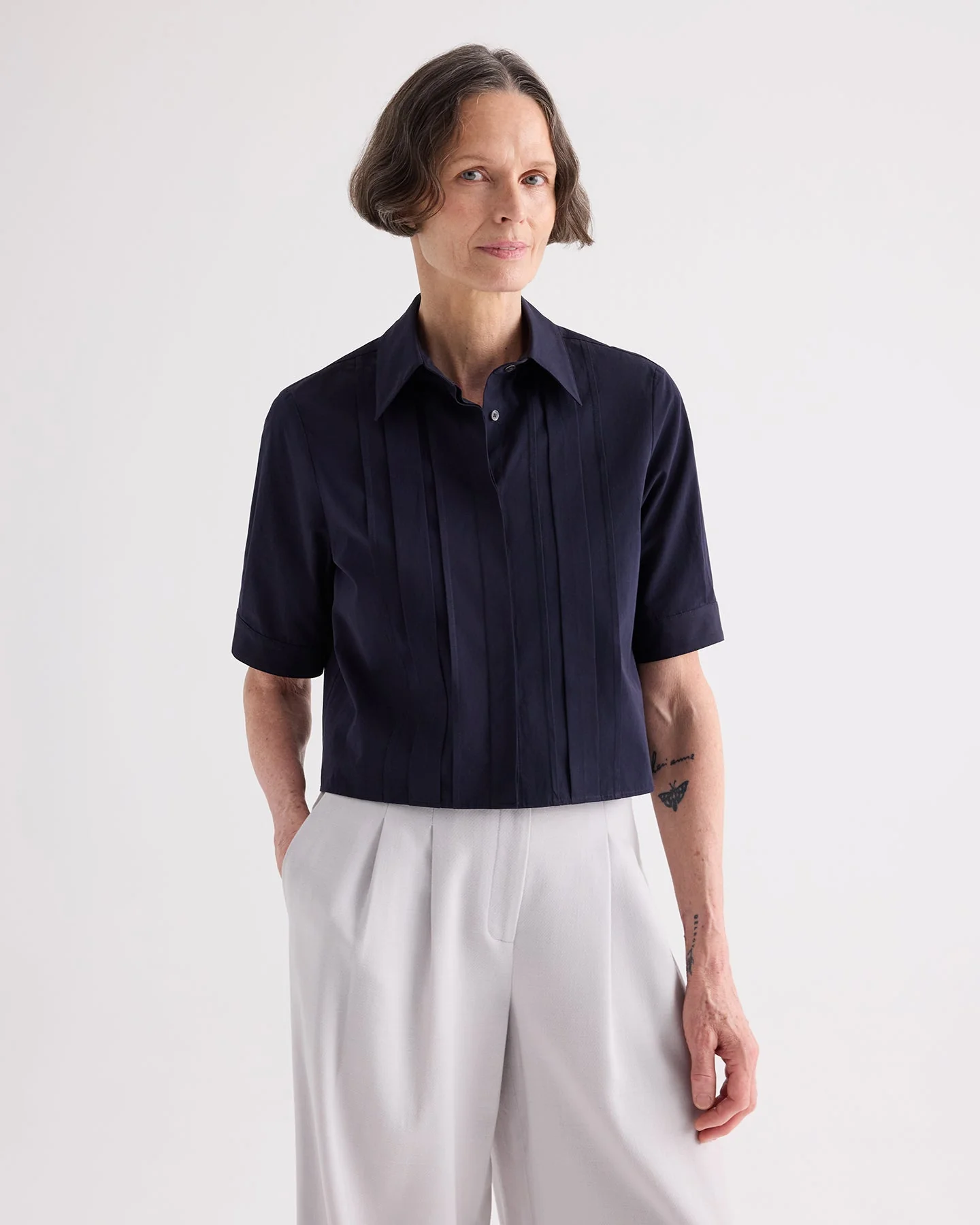 TWP - Short Lived Shirt with Pleated Placket in Super Compact Poplin - Image 2