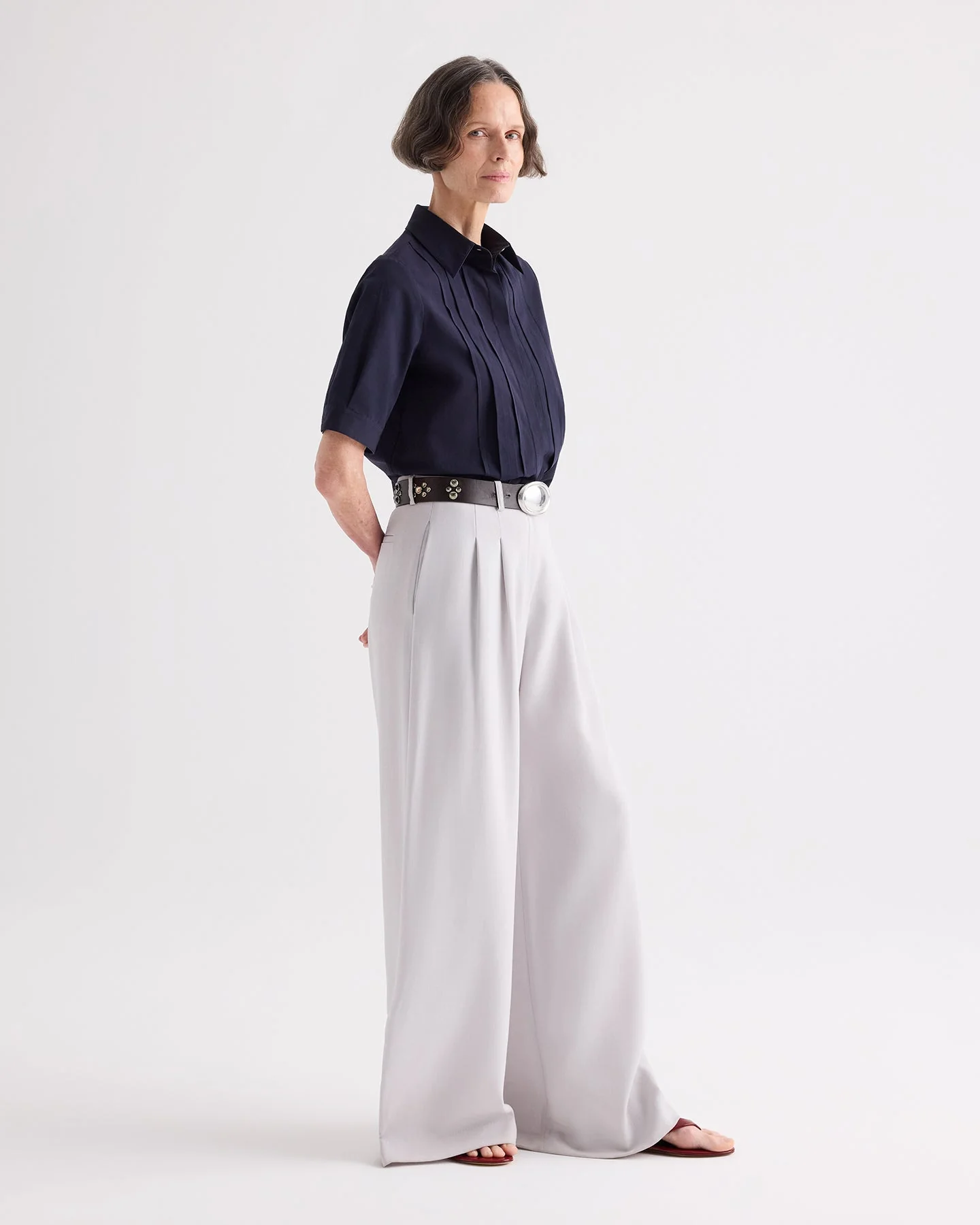 TWP - Short Lived Shirt with Pleated Placket in Super Compact Poplin - Image 4