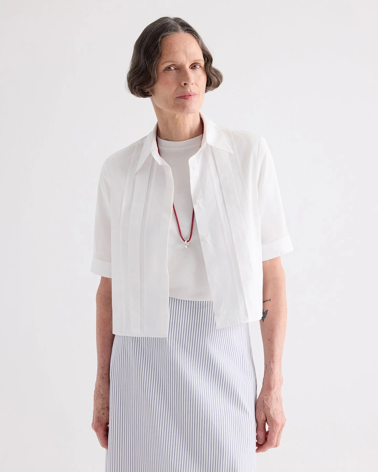 TWP - Short Lived Shirt with Pleated Placket in Super Compact Poplin