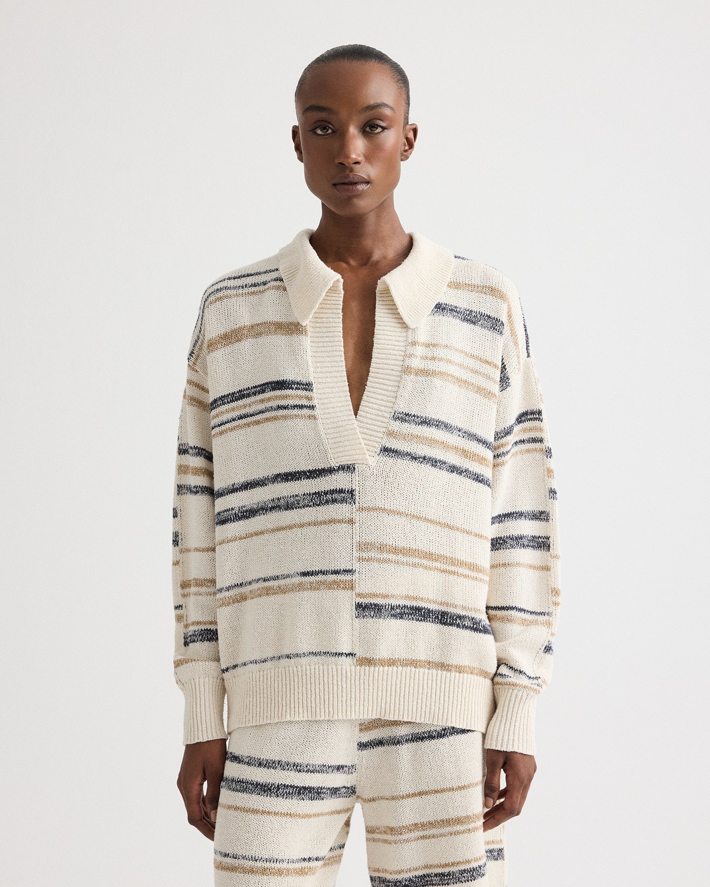 TWP - V Neck Long Sleeve Polo in Linen Silk Yarn