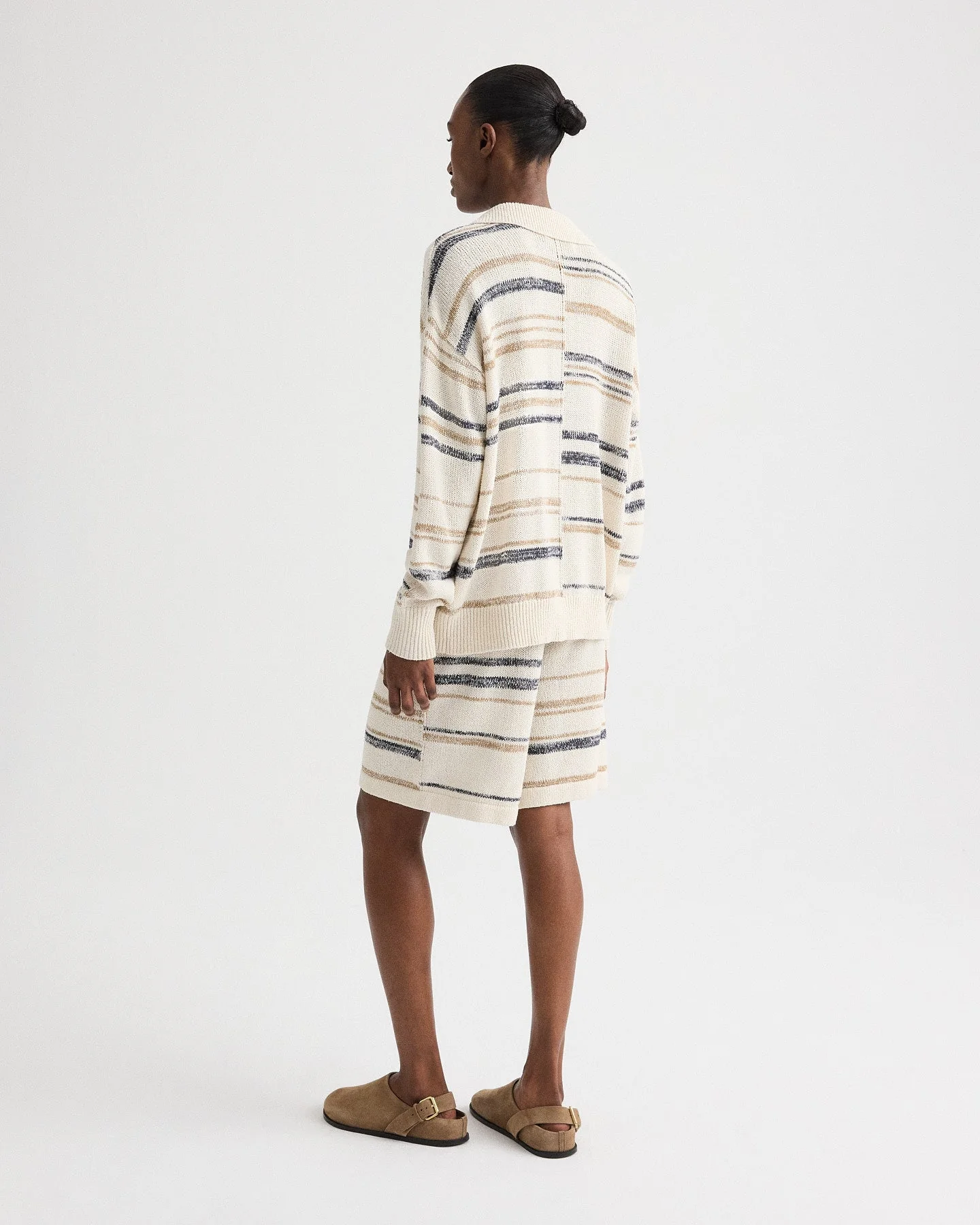 TWP - V Neck Long Sleeve Polo in Linen Silk Yarn - Image 5