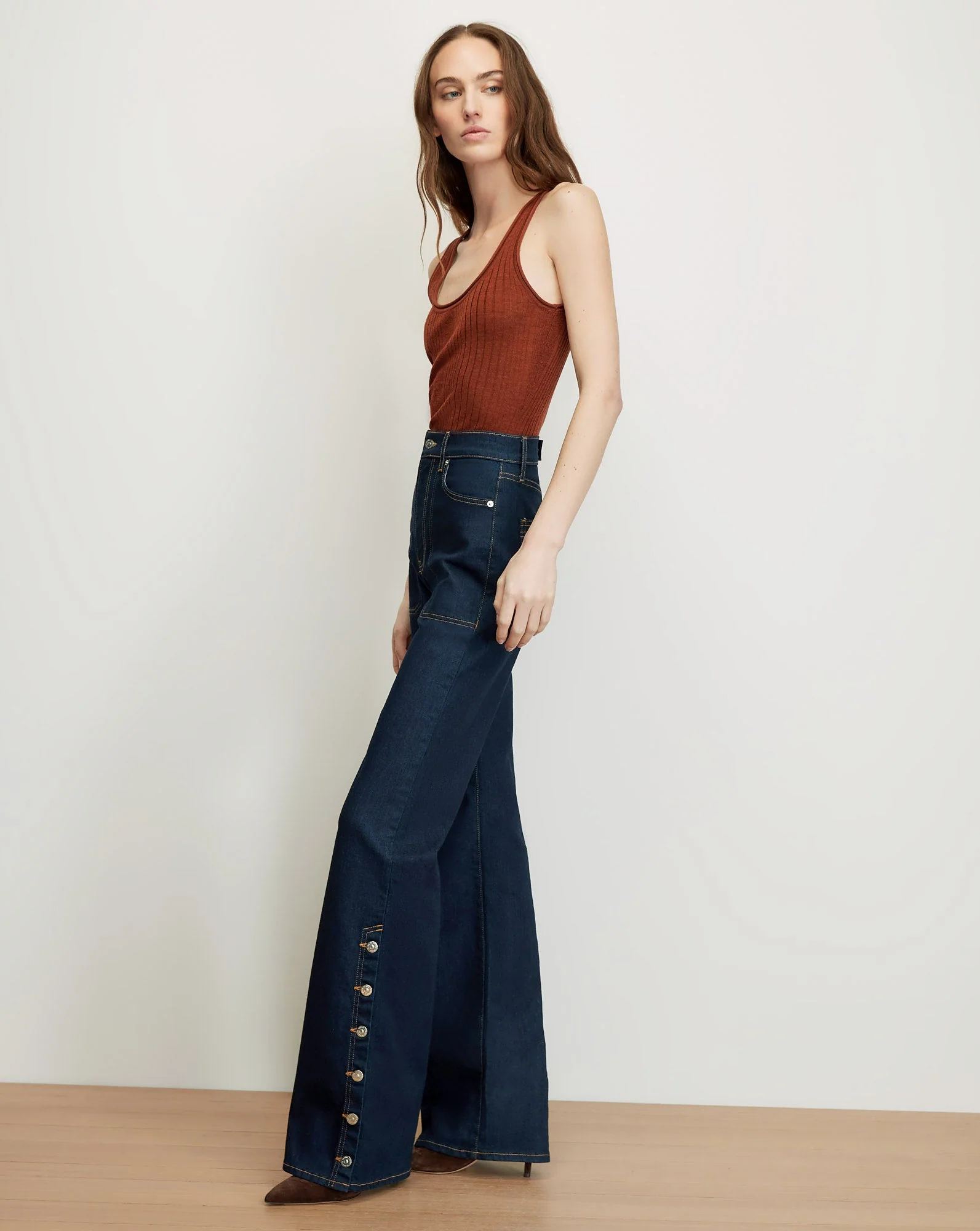 Veronica Beard - Crosbie Slim Wide - Leg Button - Seam Jean - Image 3